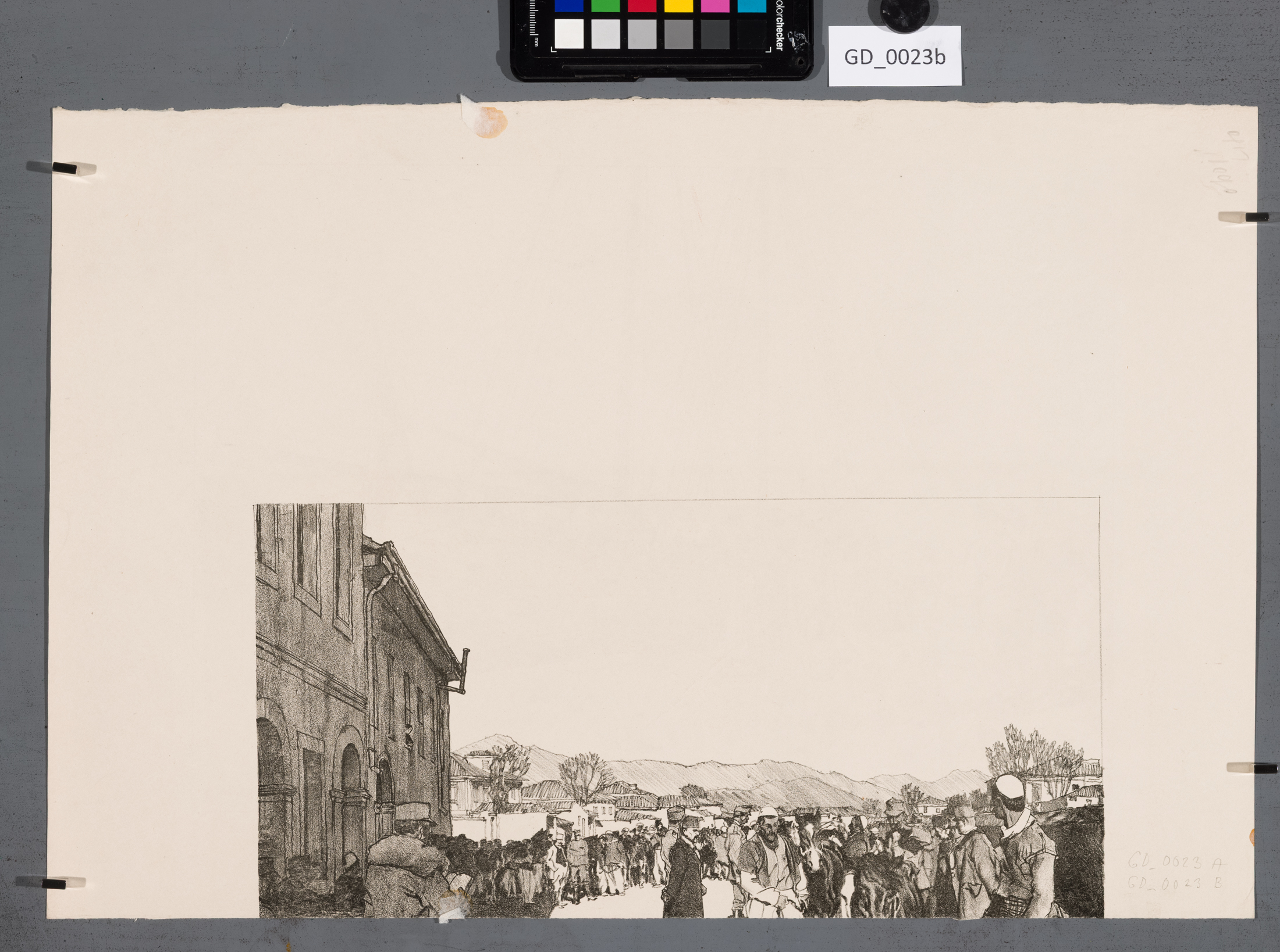Heinrich Hönich, Vojáci ve městě (ořízlé), Litografie, 16,9 x 34,7, papír - 33,6 x 49,6, Hönichrevers