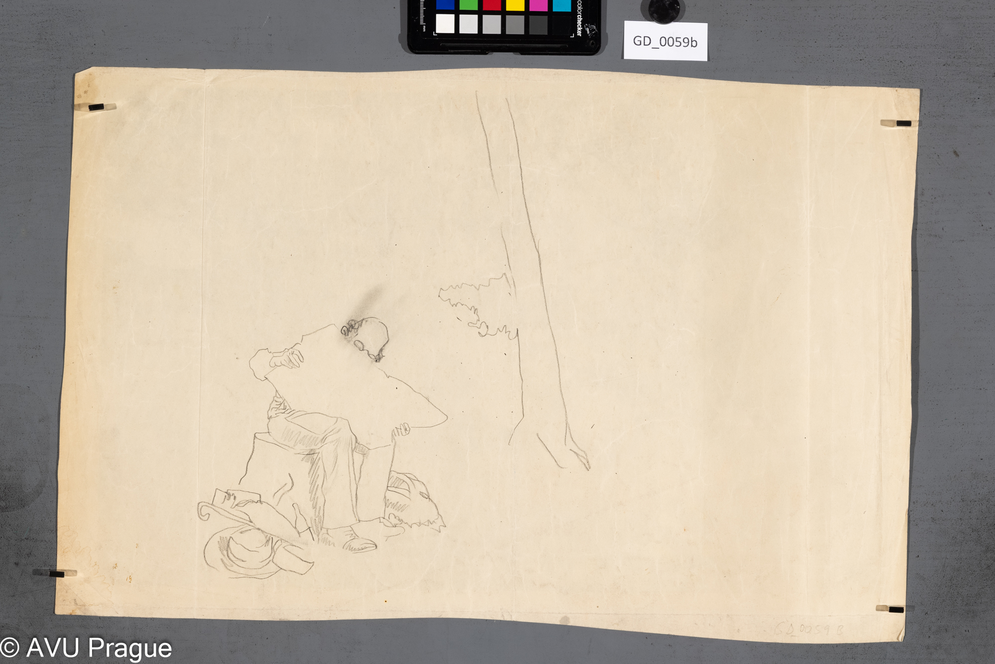 Heinrich Hönich; Kresba kontur - čtenář novin; Kresba; 37 x 54,6; revers