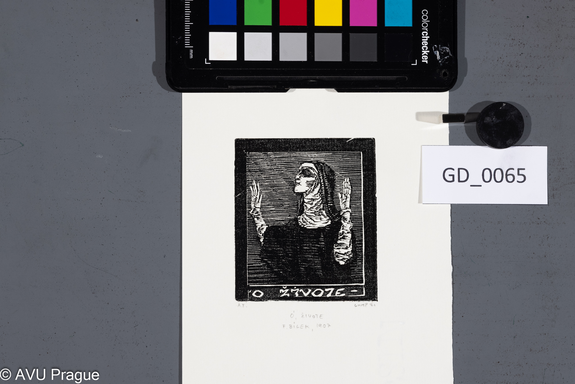 František Bílek;Ó, živote;1907;Dřevoryt;7 x 6,1; 21 x 11,6;Bílek - novotisky z originálních matric GHMPtisk 2021