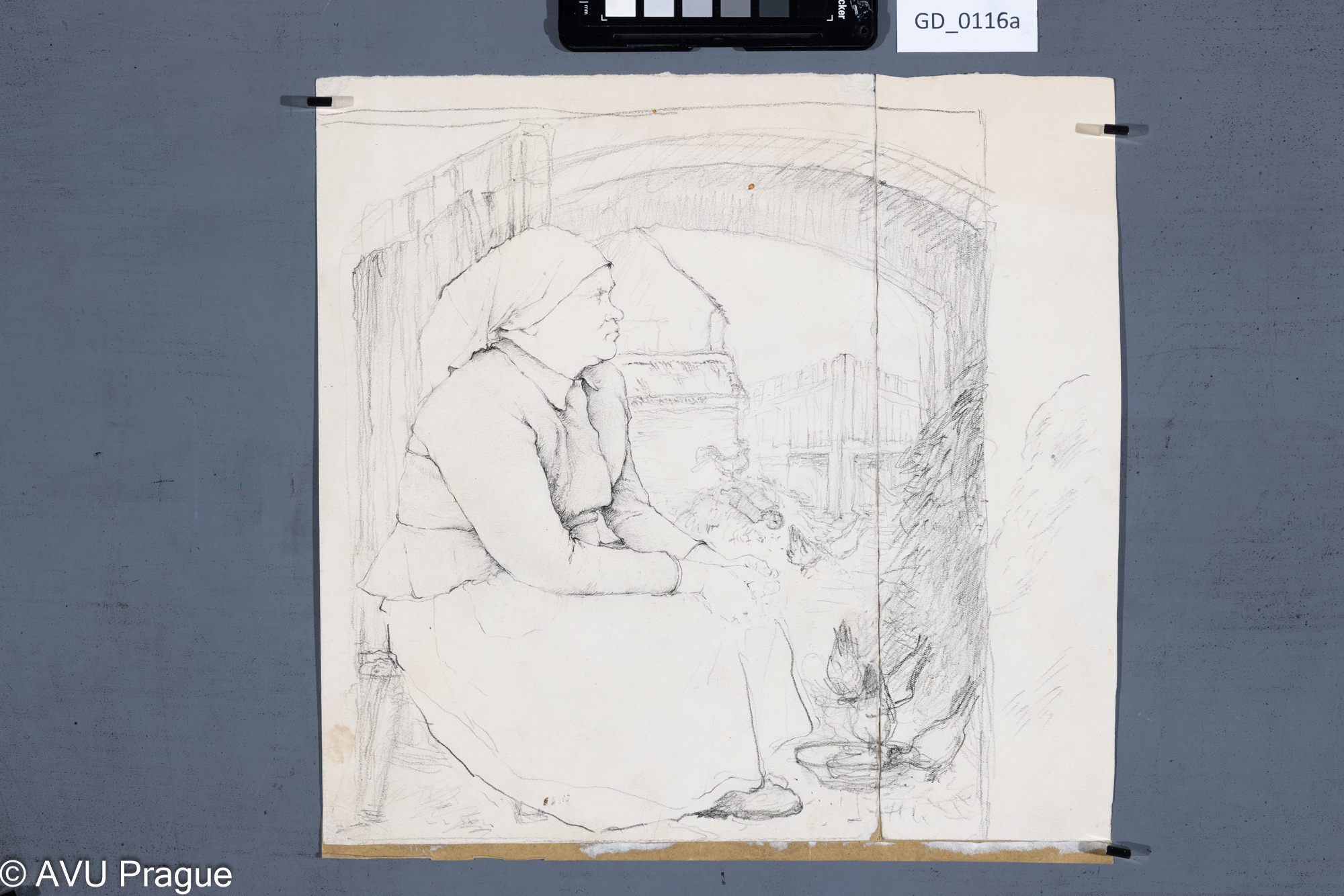 Nezjištěn;Studie selky na dvoře;kresba; 30 x 31,5