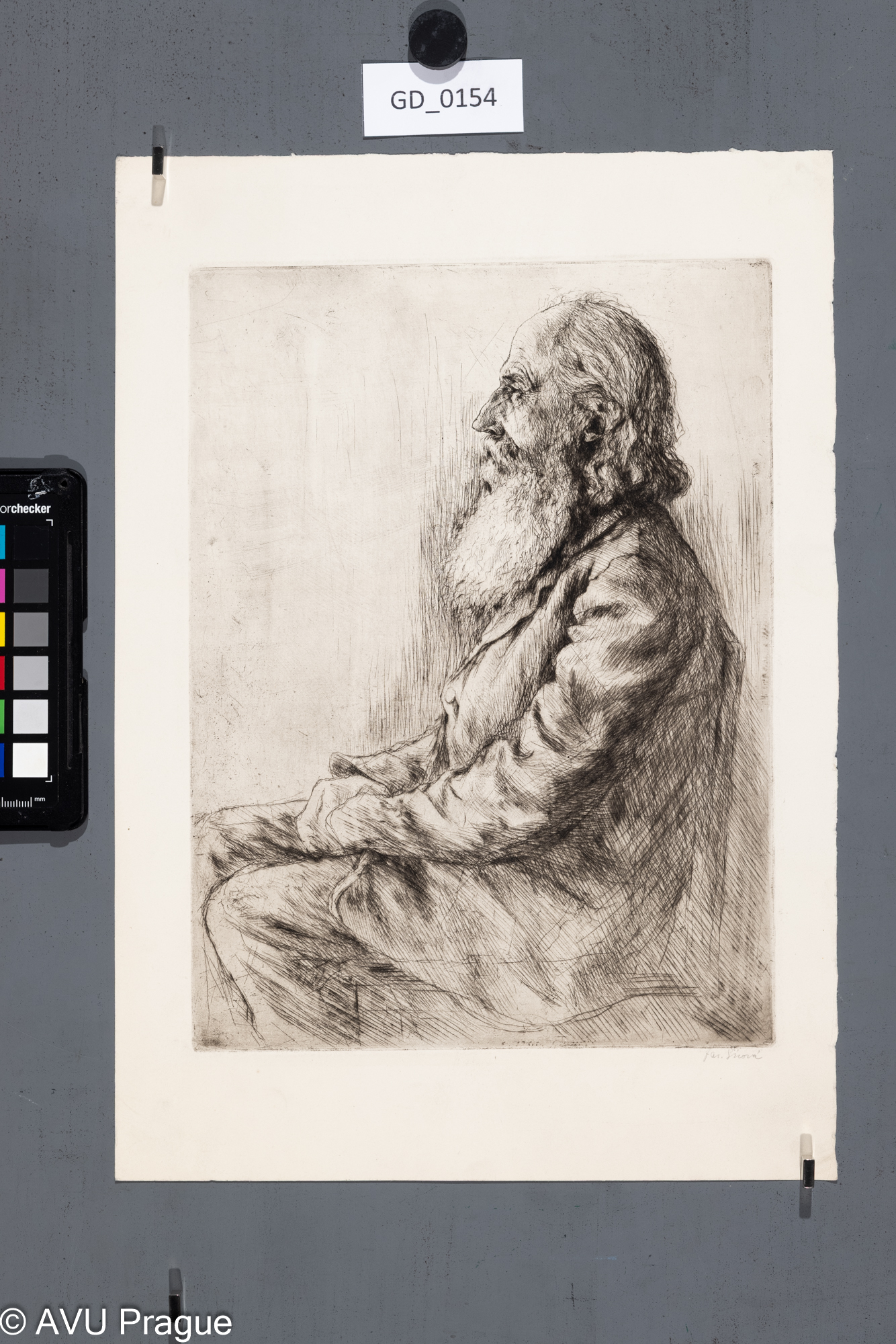 Jarmila Šírová (Dvořáčková);Studie sedícího starce z profilu;Suchá jehla; 27 x 20; 35,5 x 25;Silovský