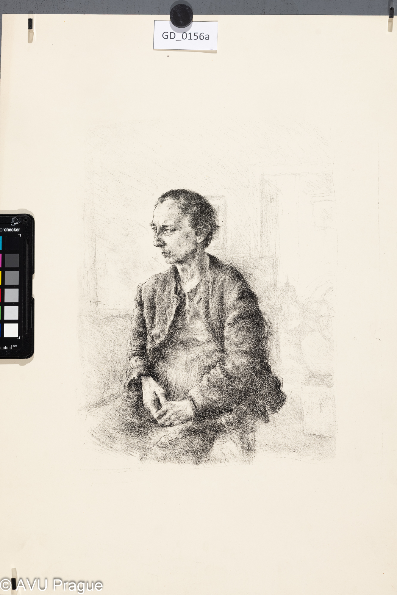 Jarmila Šírová (Dvořáčková);Sedicí žena; Litografie ; 32,5 x 28;50 x 35; Silovský