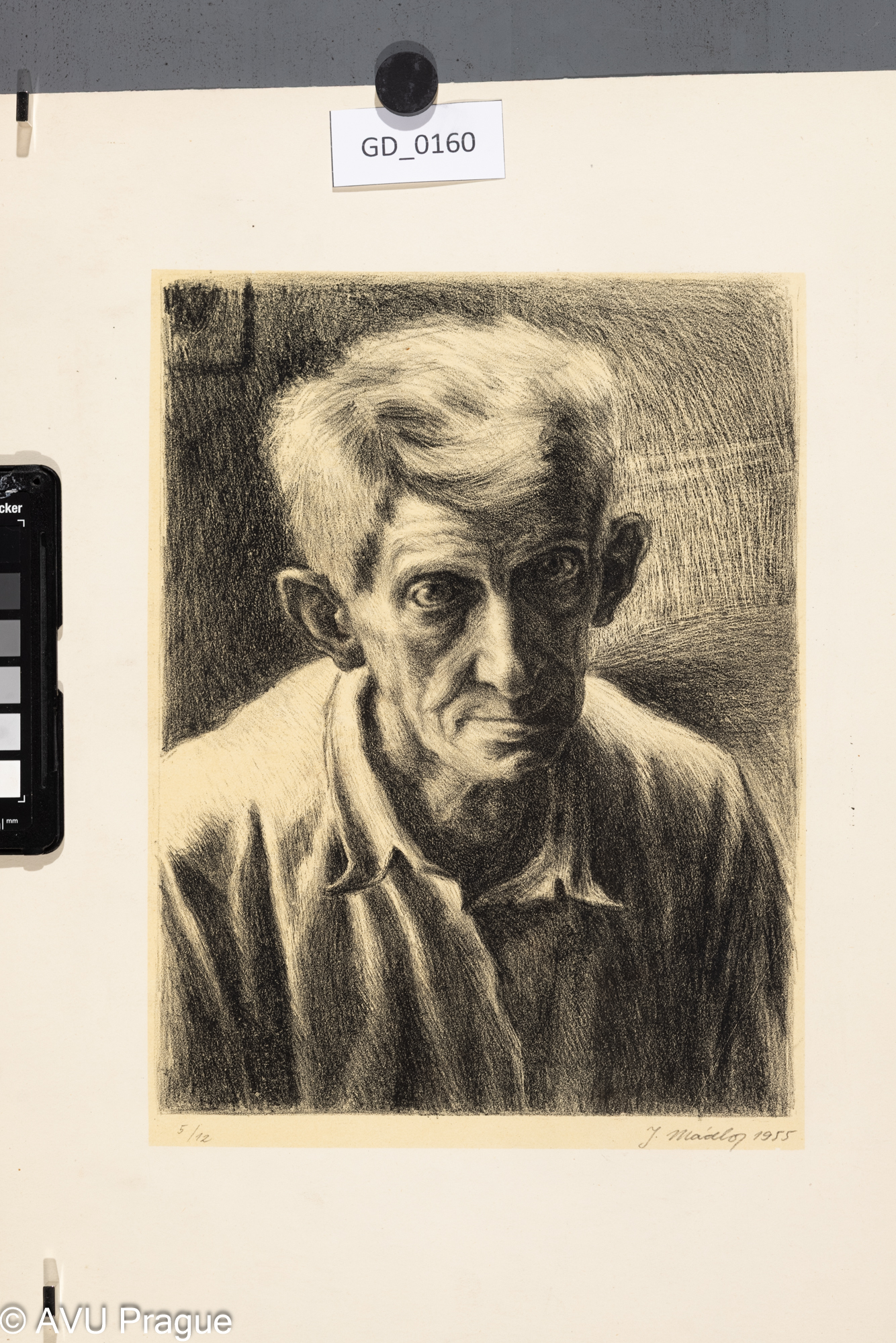 Jiří Mádlo; Portrét muže (starý kameník); Litografie - podtisk; 28 x 21; 40,2 x 31,9; Silovský