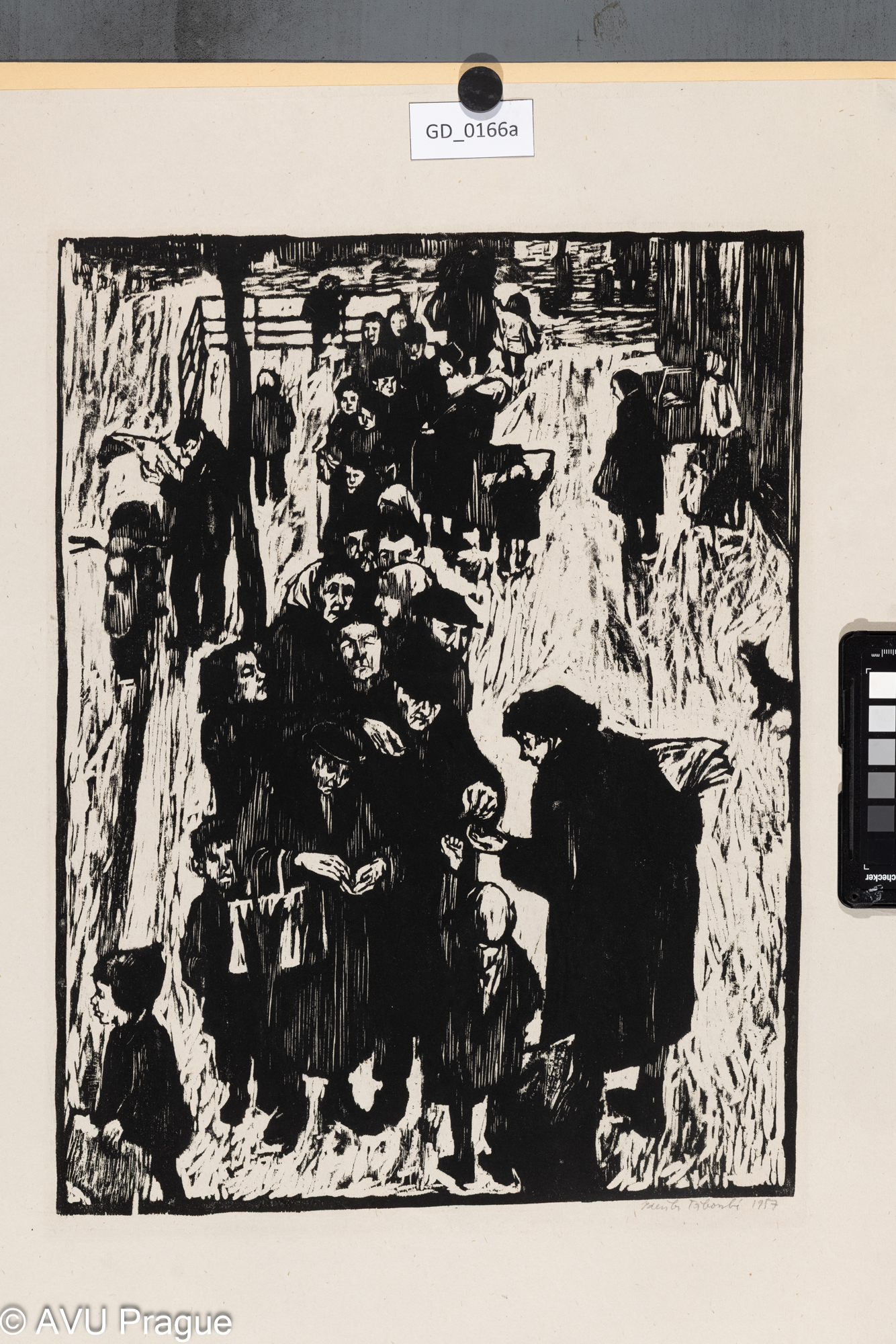 Zdeňka Táborská; Fronta na noviny;1957; Dřevořez; 44 x  33,5;59,3 x 47; Silovský