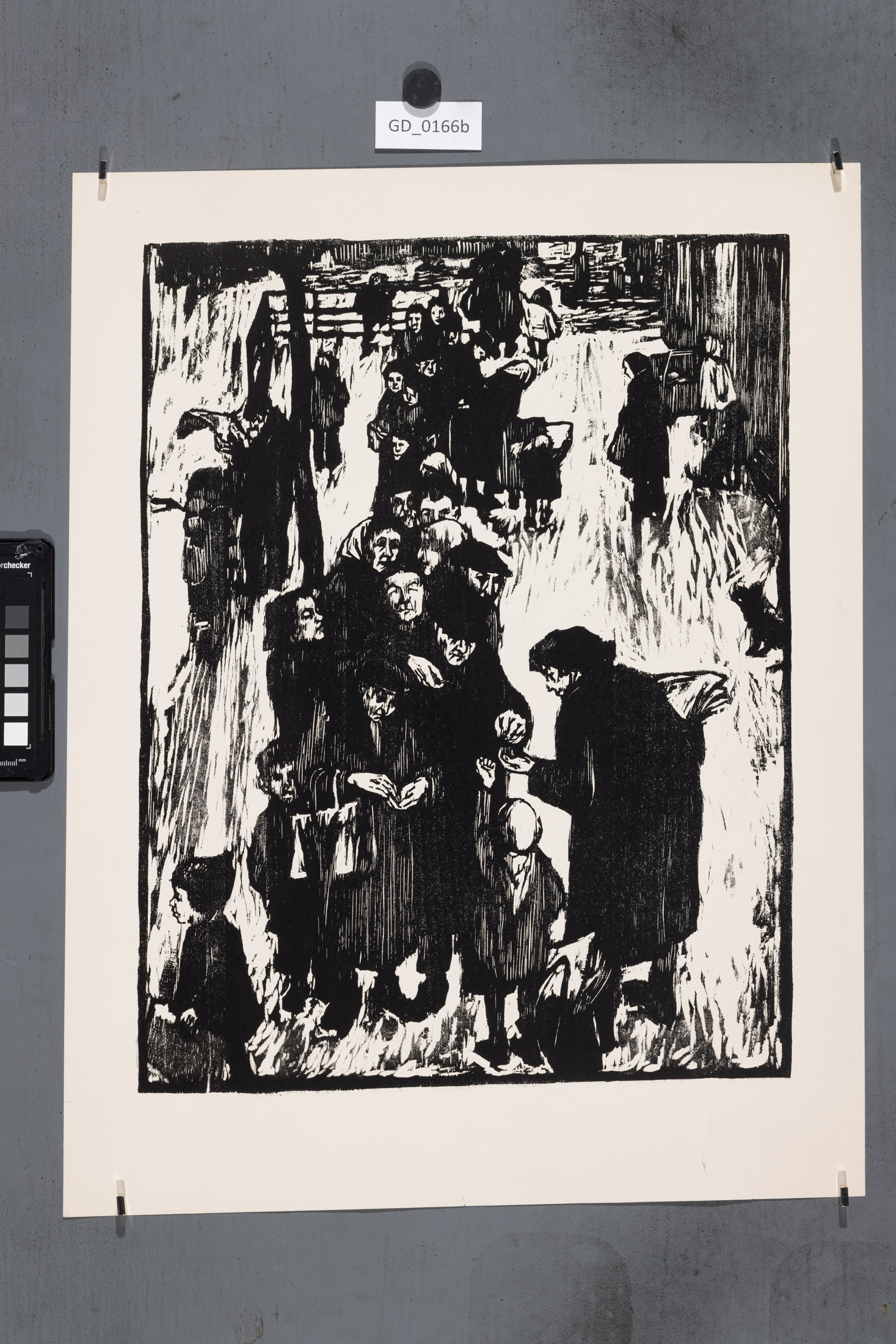 Zdeňka Táborská; Fronta na noviny;1957;Dřevořez; 44 x  33,5; 53,7 x 49,9; Silovský