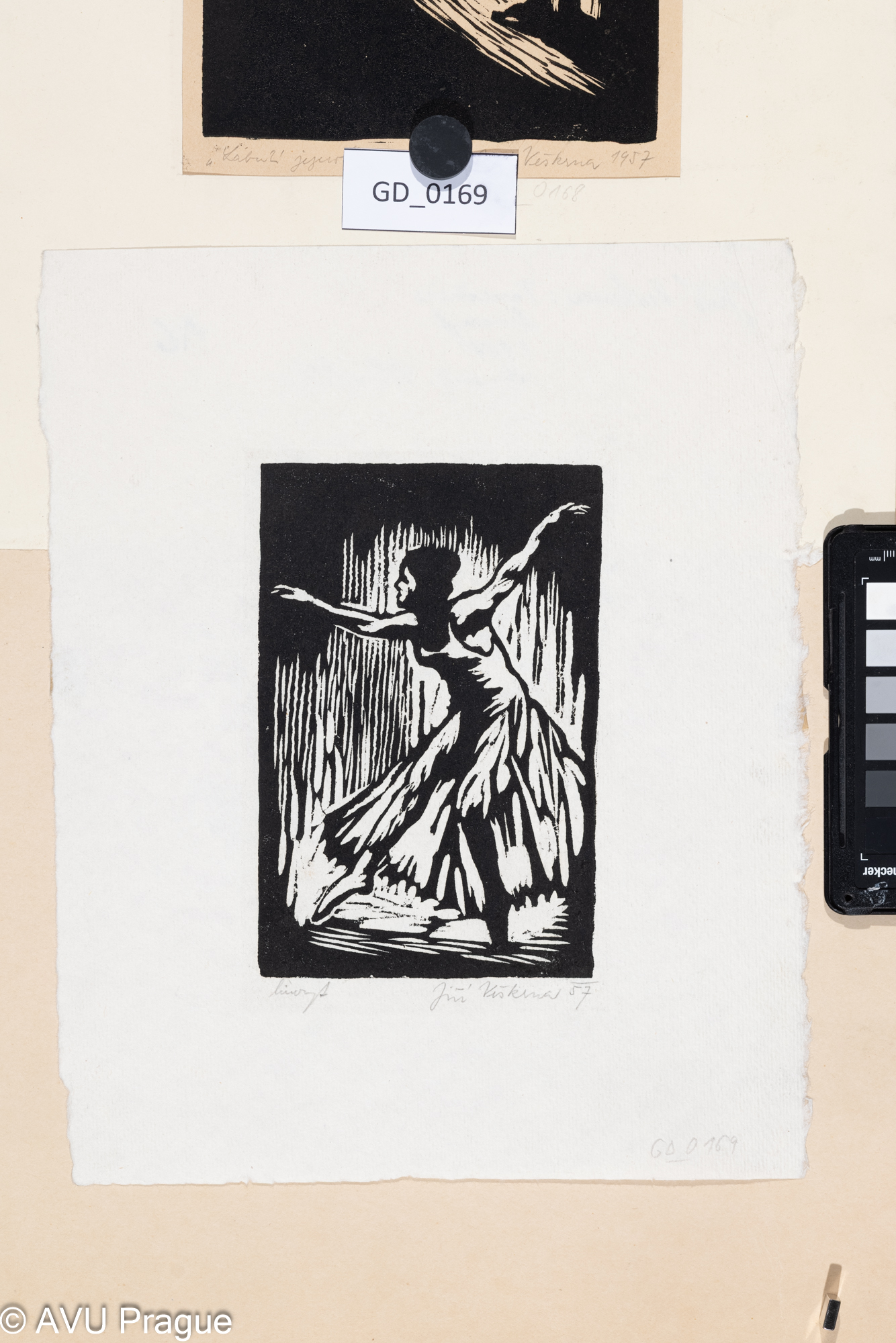 Jiří Veškrna; Baletka; 1957;Linoryt; 16,5 x 10,9;30 x 24;Silovský