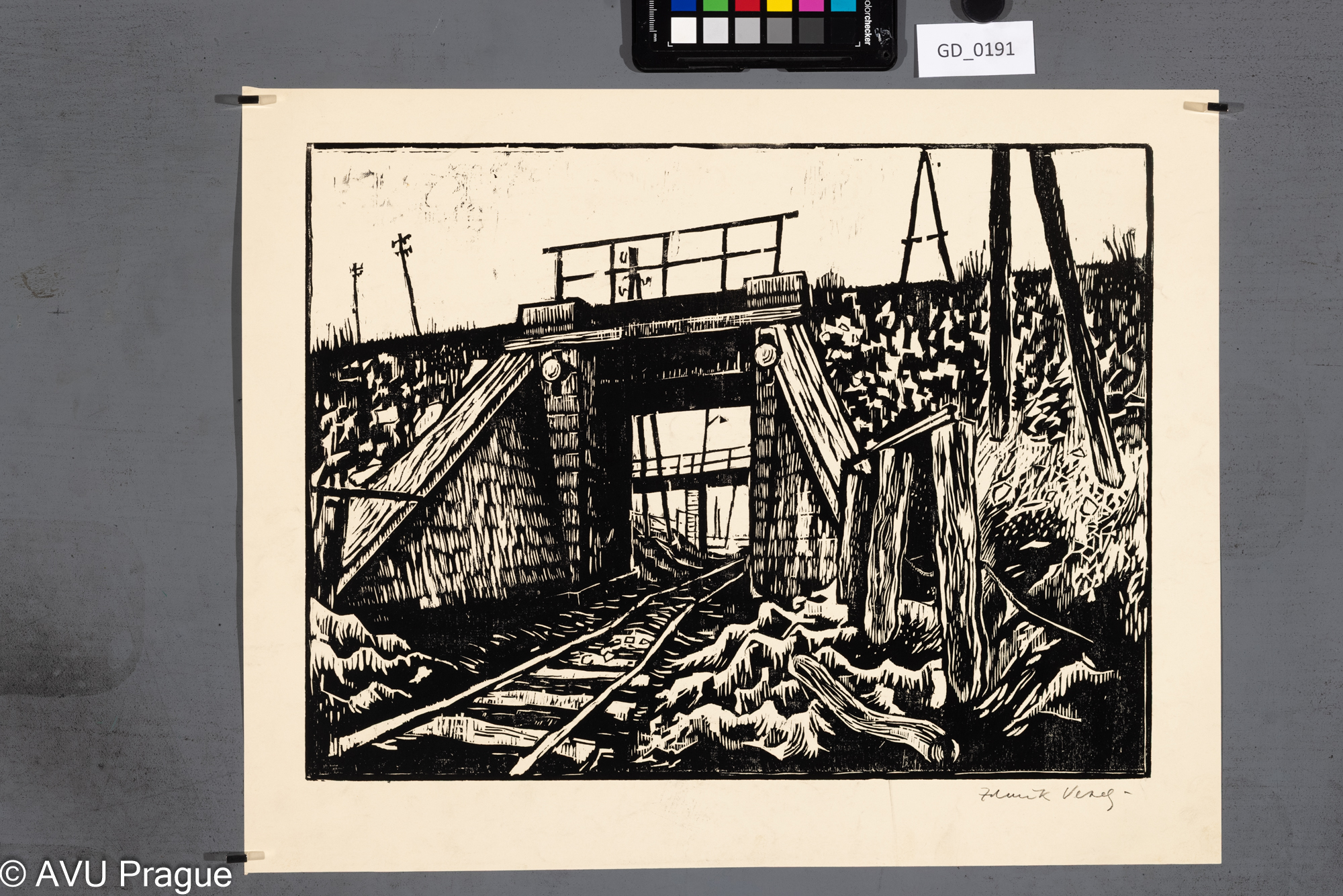 Zdeňek Veselý, Železniční podjezd,Dřevořez, 30 x 40, 36,8 x 46,4;Silovský