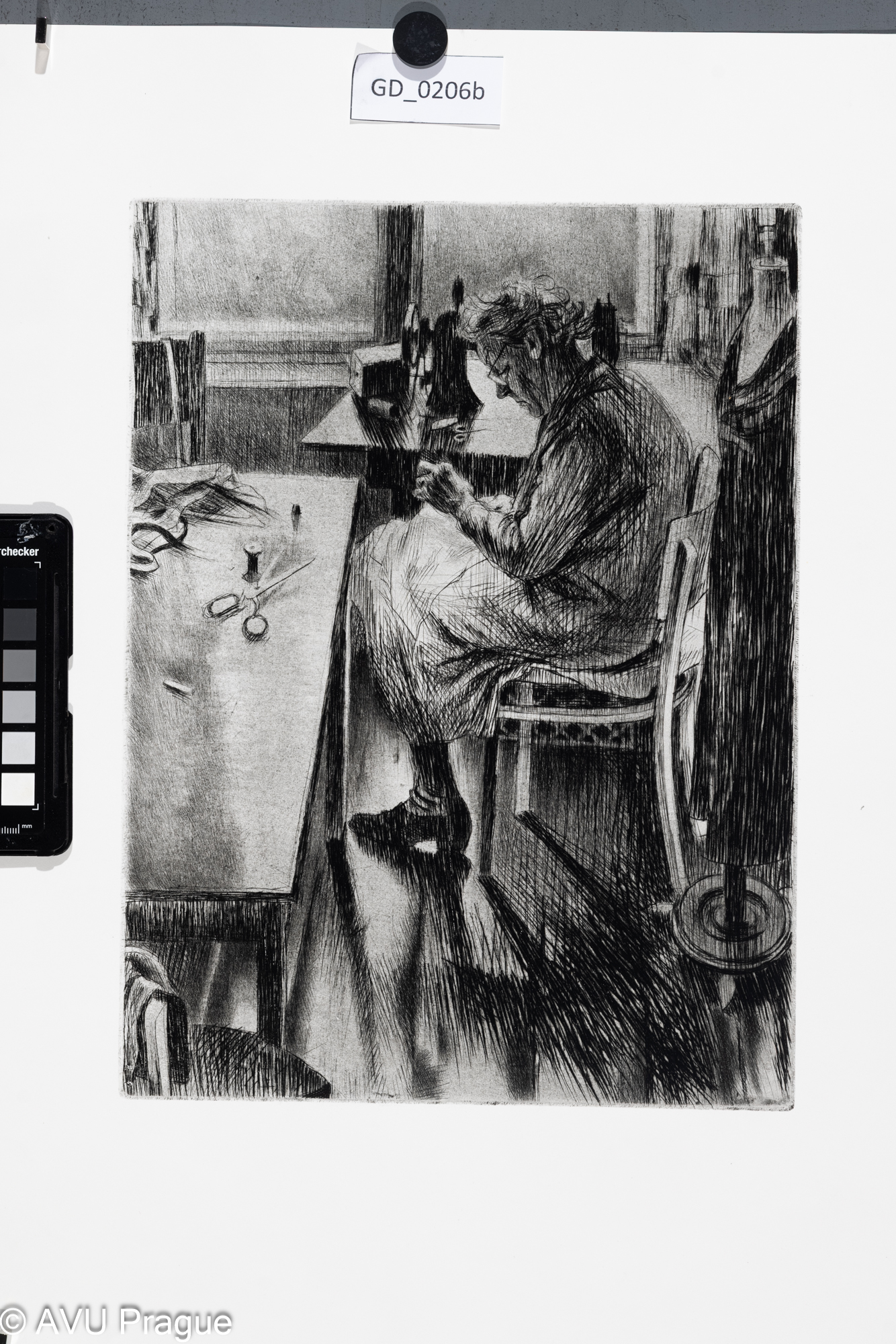 Jiřina Kubínová, Šička,Suchá jehla, 32,5 x 26, 50 x 35,Silovský, novotisk z originální matrice 2023