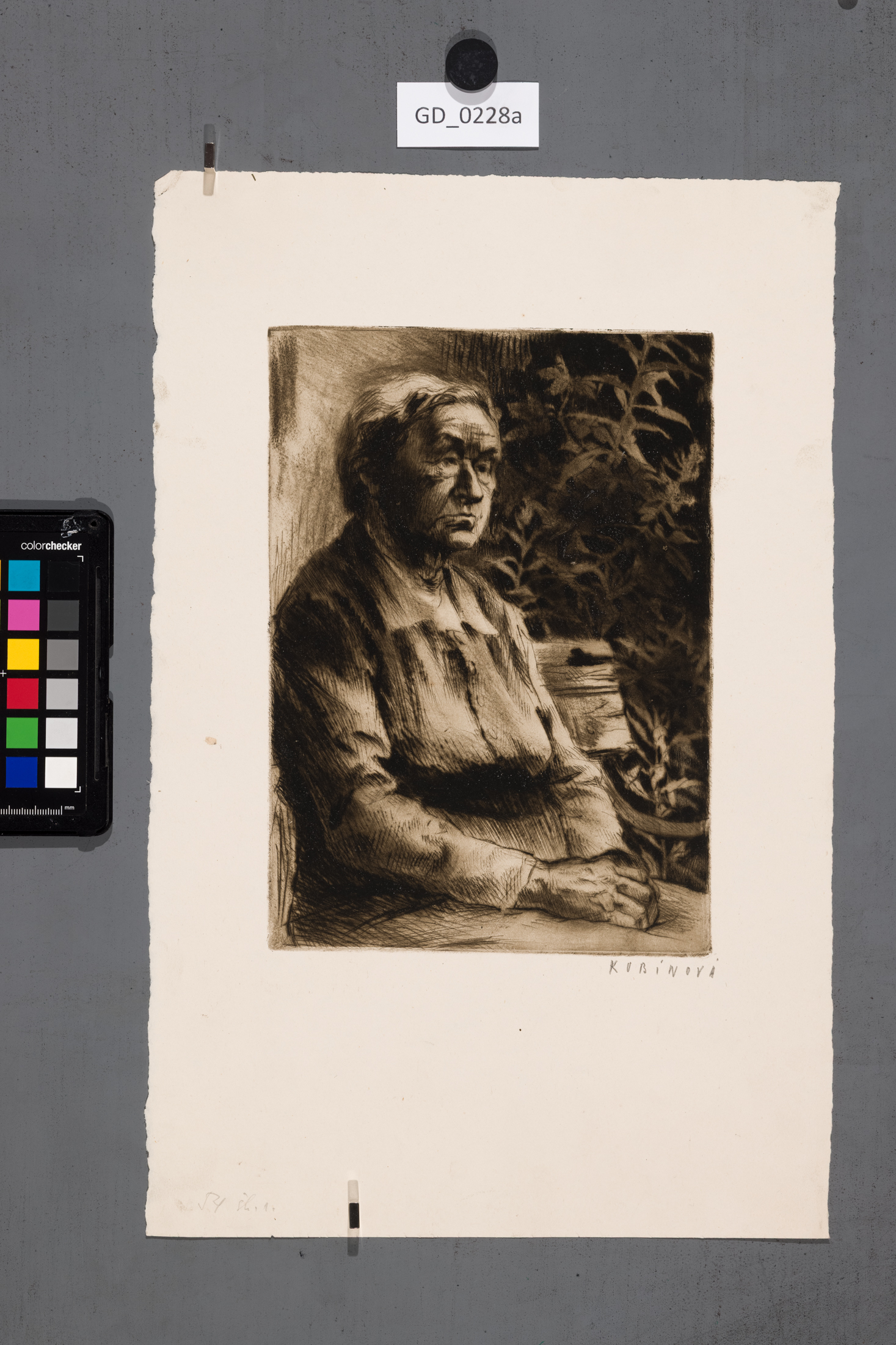 Jiřina KubínováStará žena na lavičceSuchá jehla 17,2 x 2440,2 x 26,3Silovský