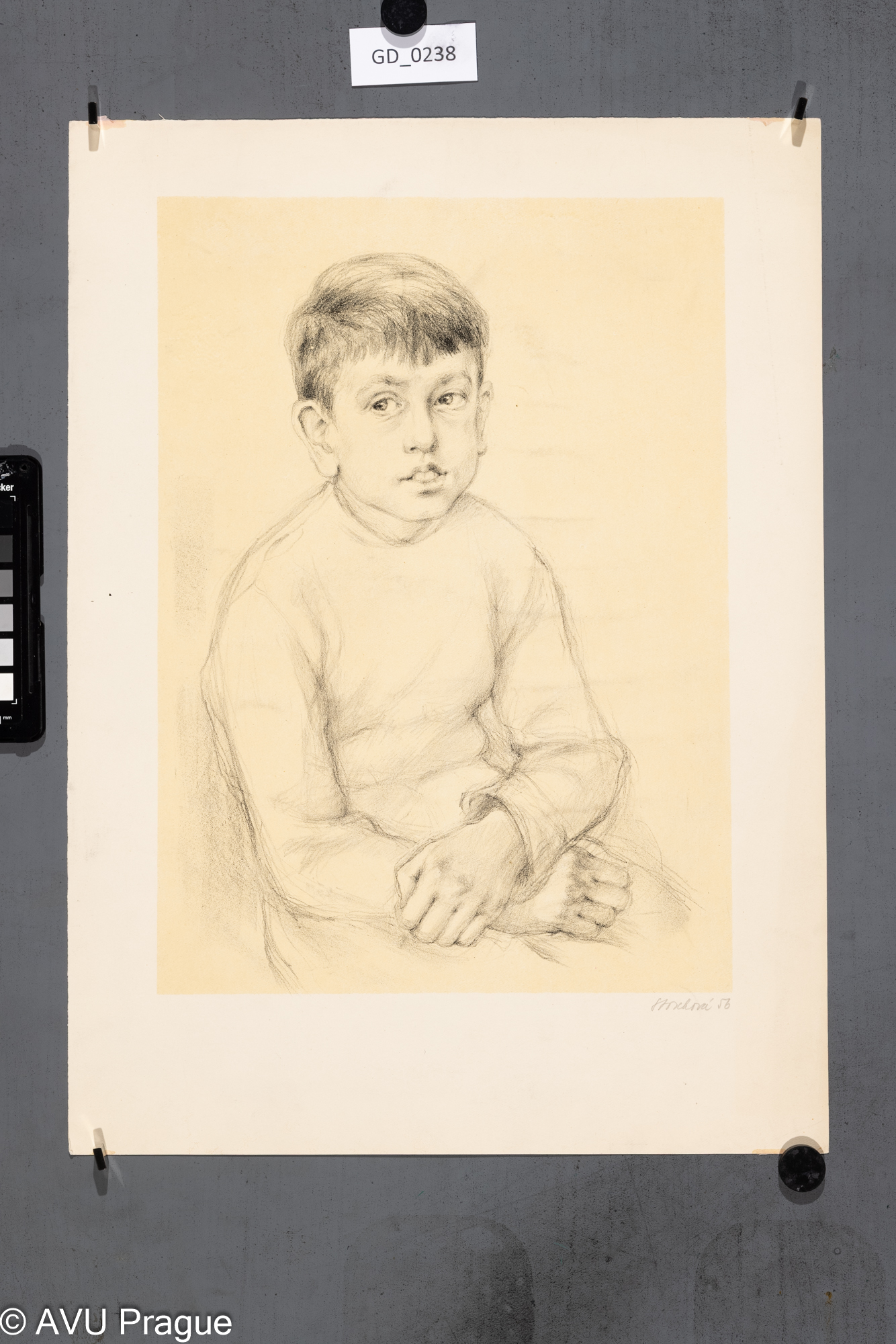 Hana Storchová, Sedící chlapec, 1956, Litografie - podtisk, 34,8 x 25, 45,3 x 33,2, Silovský