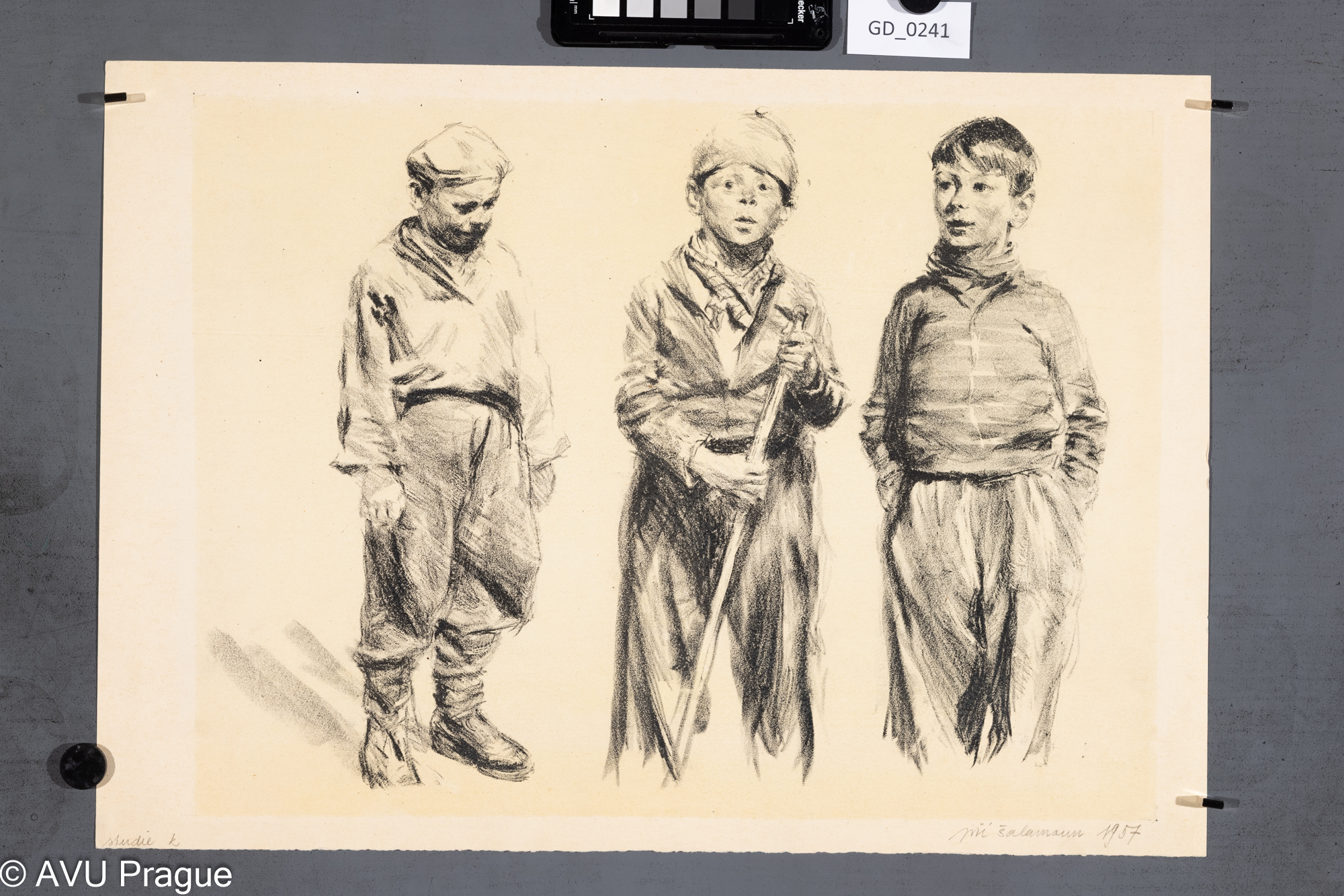 Jiří Šalamoun, Trojice chlapců, 1957, Litografie - podtisk, 32 x 43, 35 x 49,3, Silovský