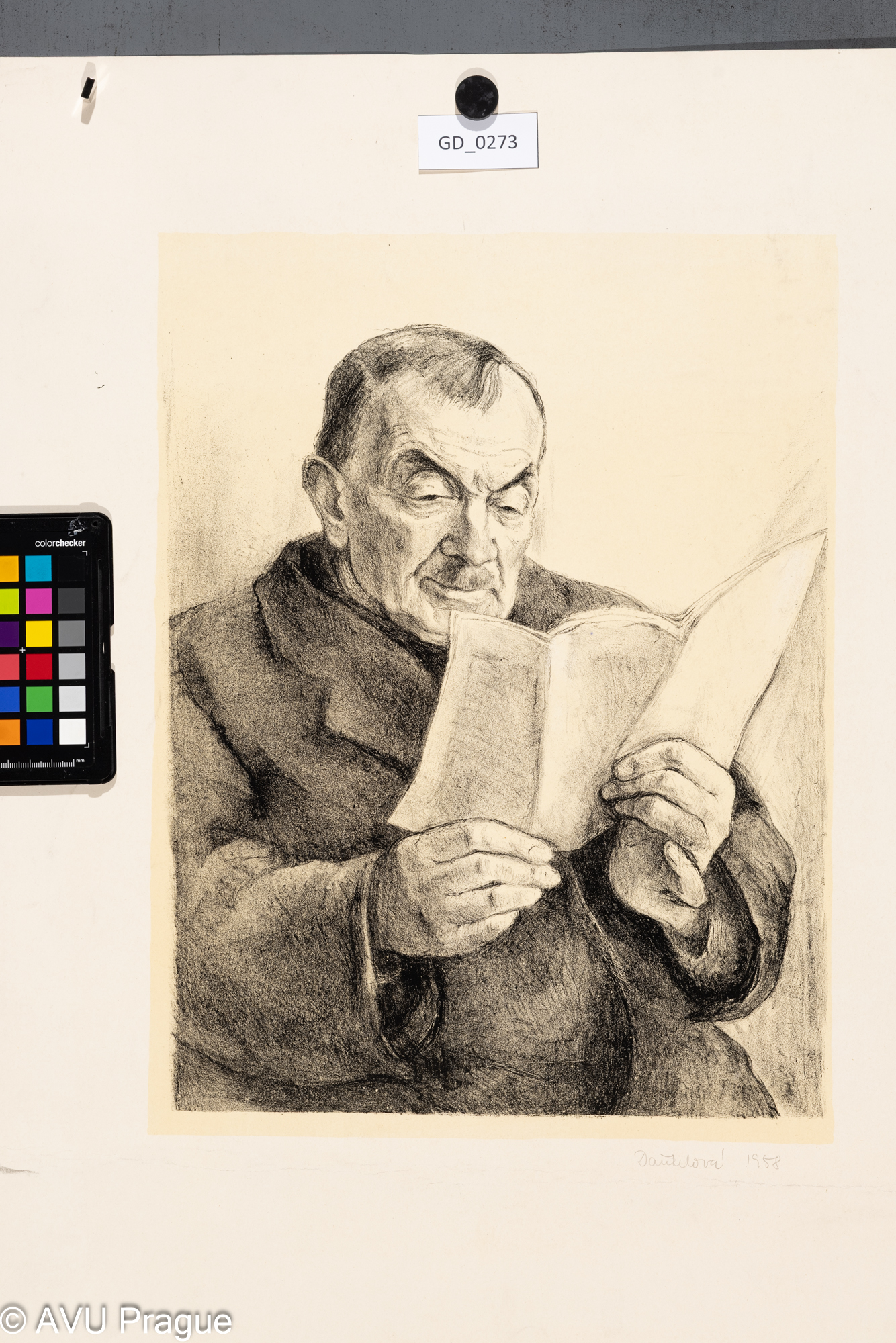 Milada Daňhelová, Čtenář, 1958, Litografie - podtisk, 40,5 x 31,5,63,5 x 46,4Silovský