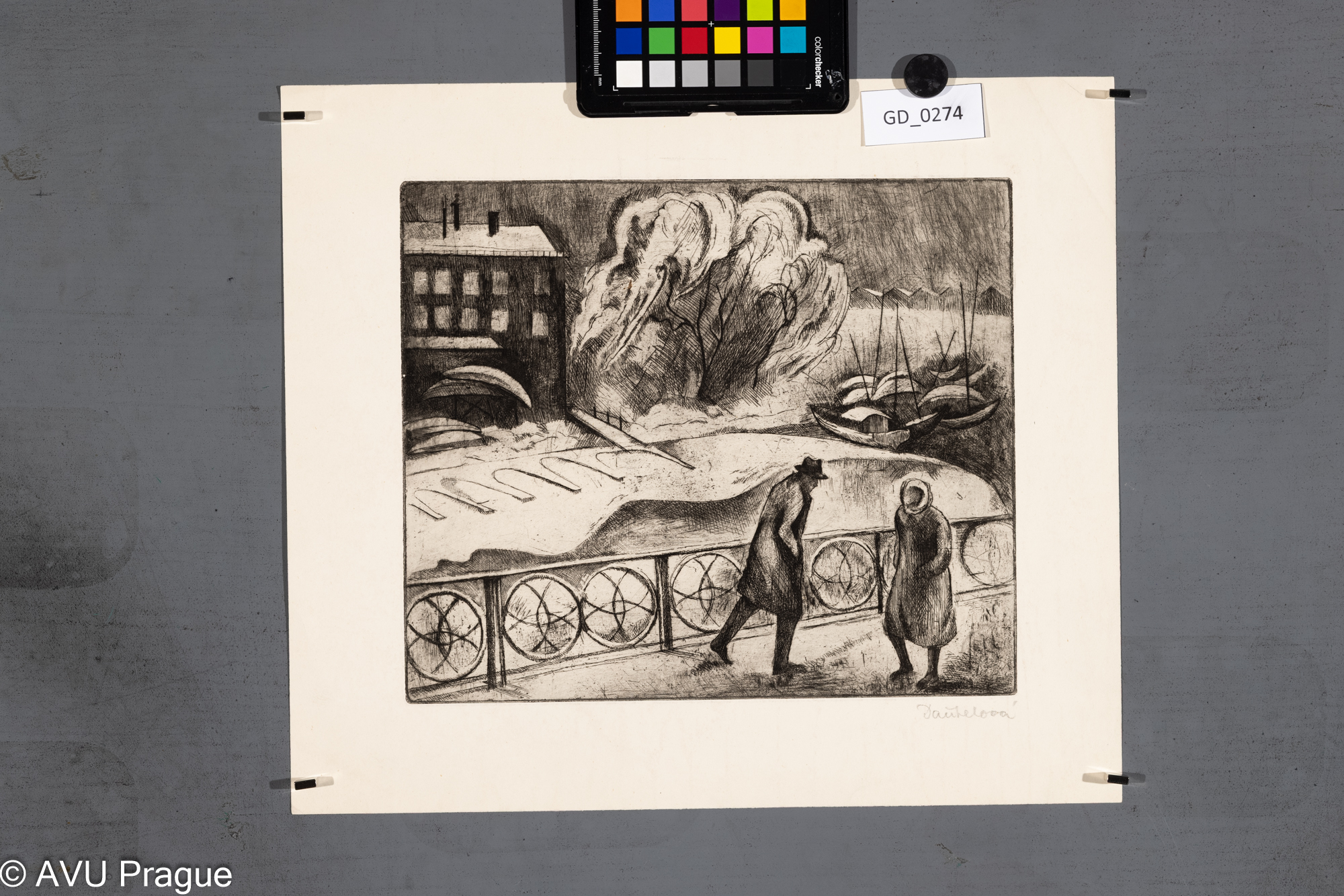 Milada Daňhelová, Nábřeží v zimně, Lept / Suchá jehla,24 x 28,1,33,5 x 38,2Silovský