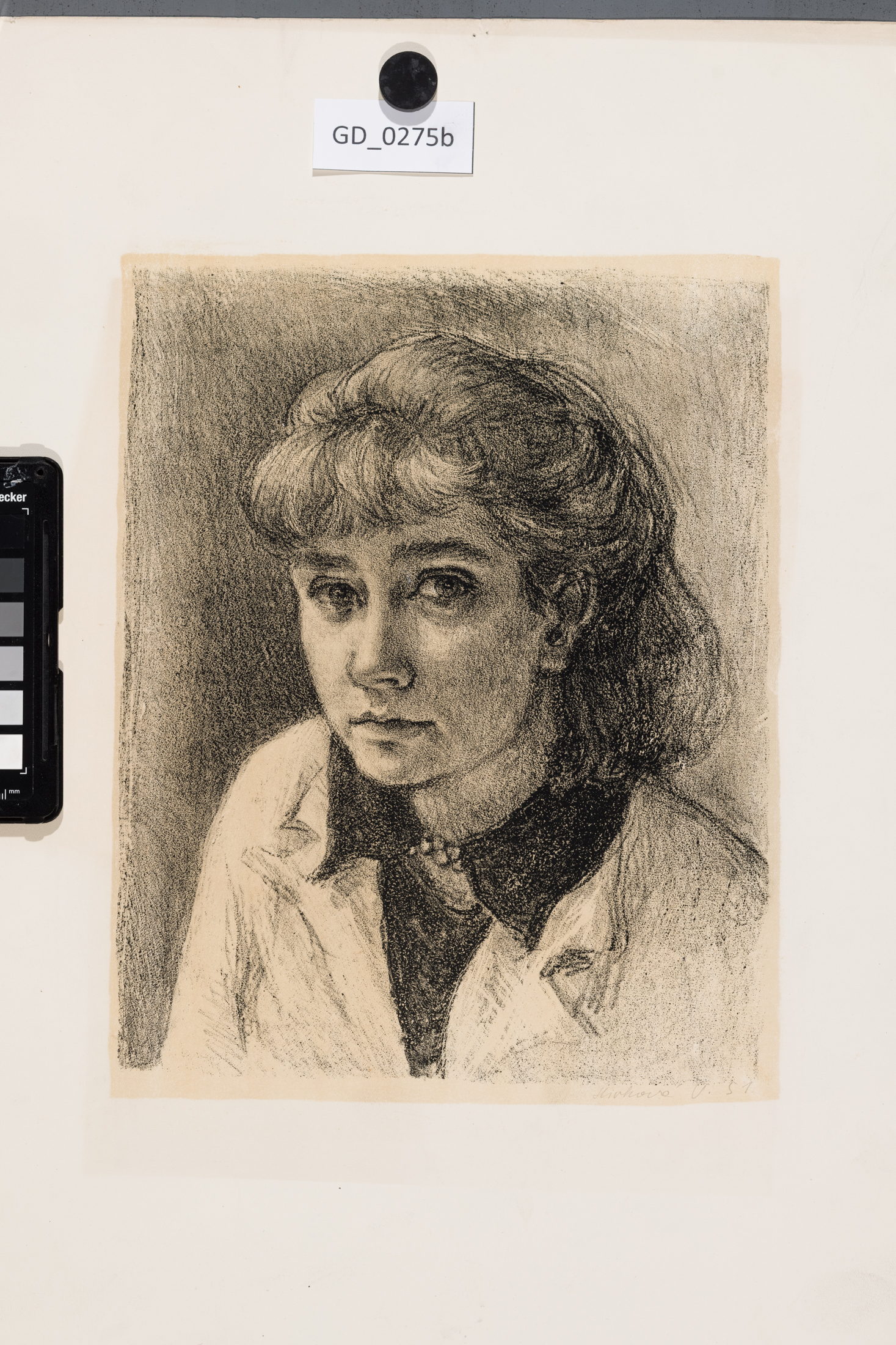 Věra Slivková, Portrét dívky,1951, Litografie - podtisk, 28,9 x 22,9, 50,2 x 35,2Silovský ?