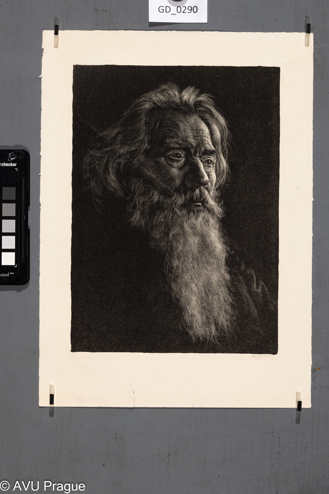 Zdeňek Jeřábek, Hlava vousatého starce,Litografie - škrábaná, 26,6 x 19,2, 34,8 x 25Pukl