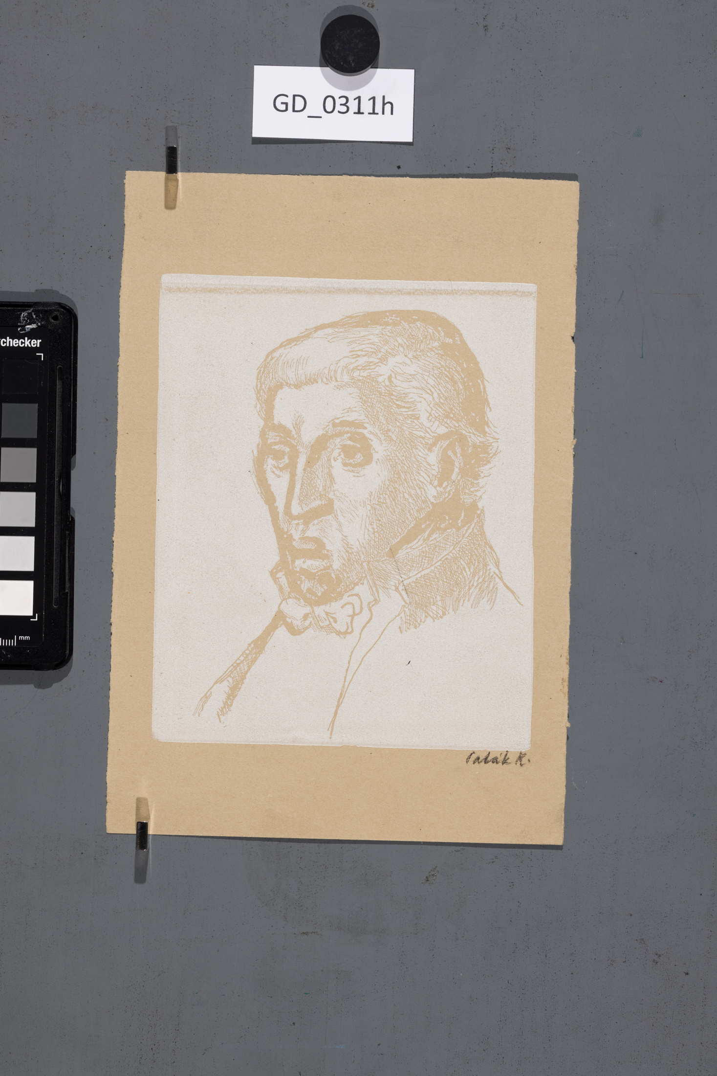 Karel Paták, Hlava muže,Lept - tisk z výšky, 15,5 x 12,5 ,22,6 x 15,5, Pukl