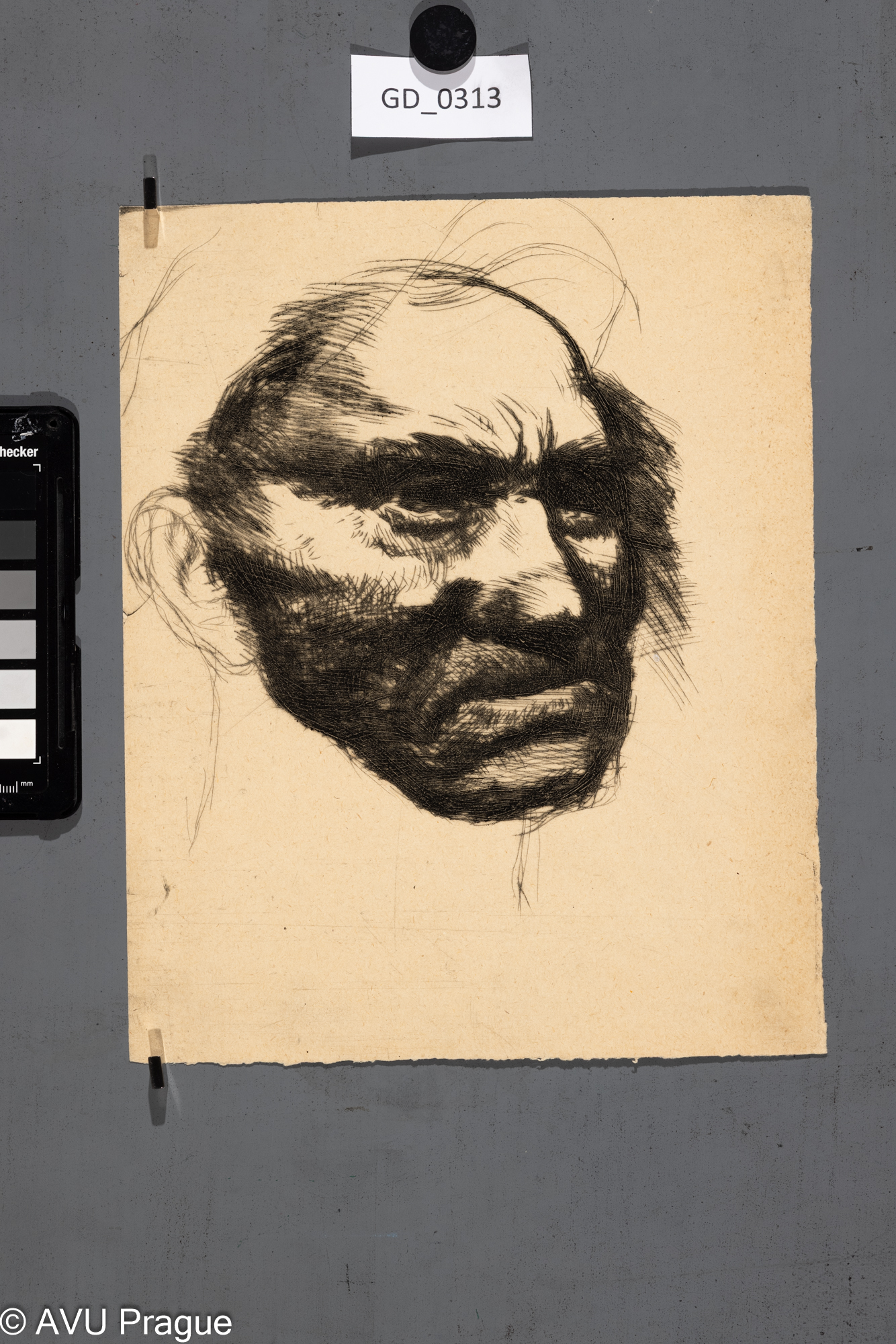 Karel Paták ?, Hlava muže, Suchá jehla, 26 x 21, Pukl