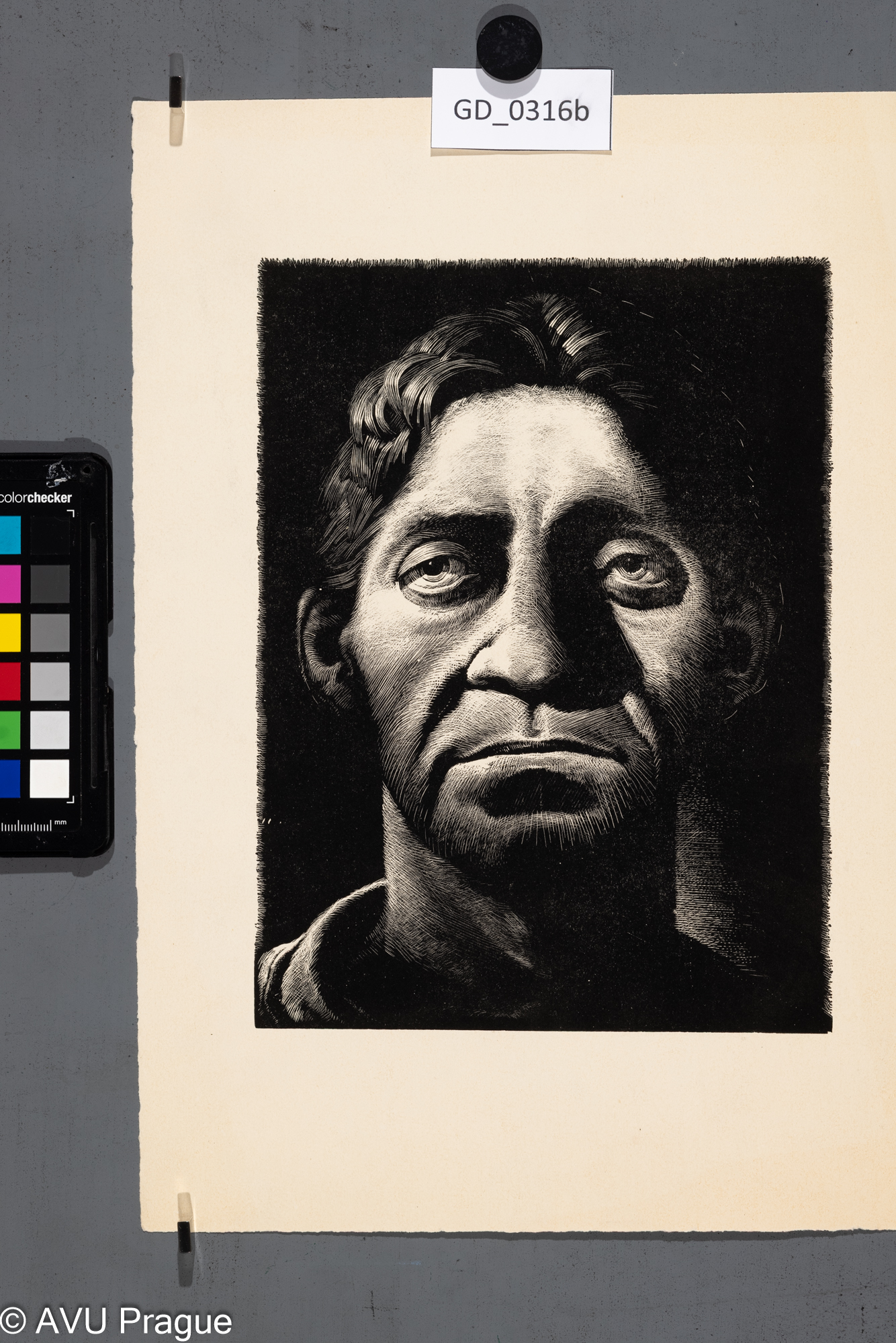 Karel Paták, Hlava muže, Dřevoryt, 24 x 17,8, 35,1 x 25,Pukl