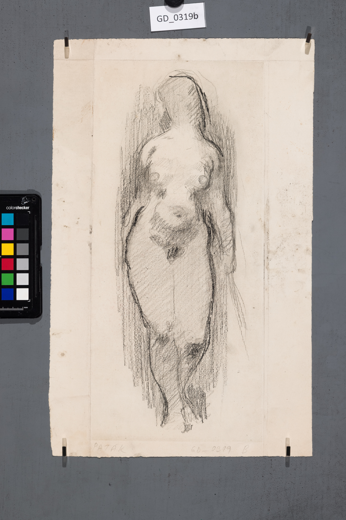 Karel Paták, Velký ženský akt,1954, Lept / Kresba, 38,8 x 17,5 , 42 x 26,4, Pukl1 stav