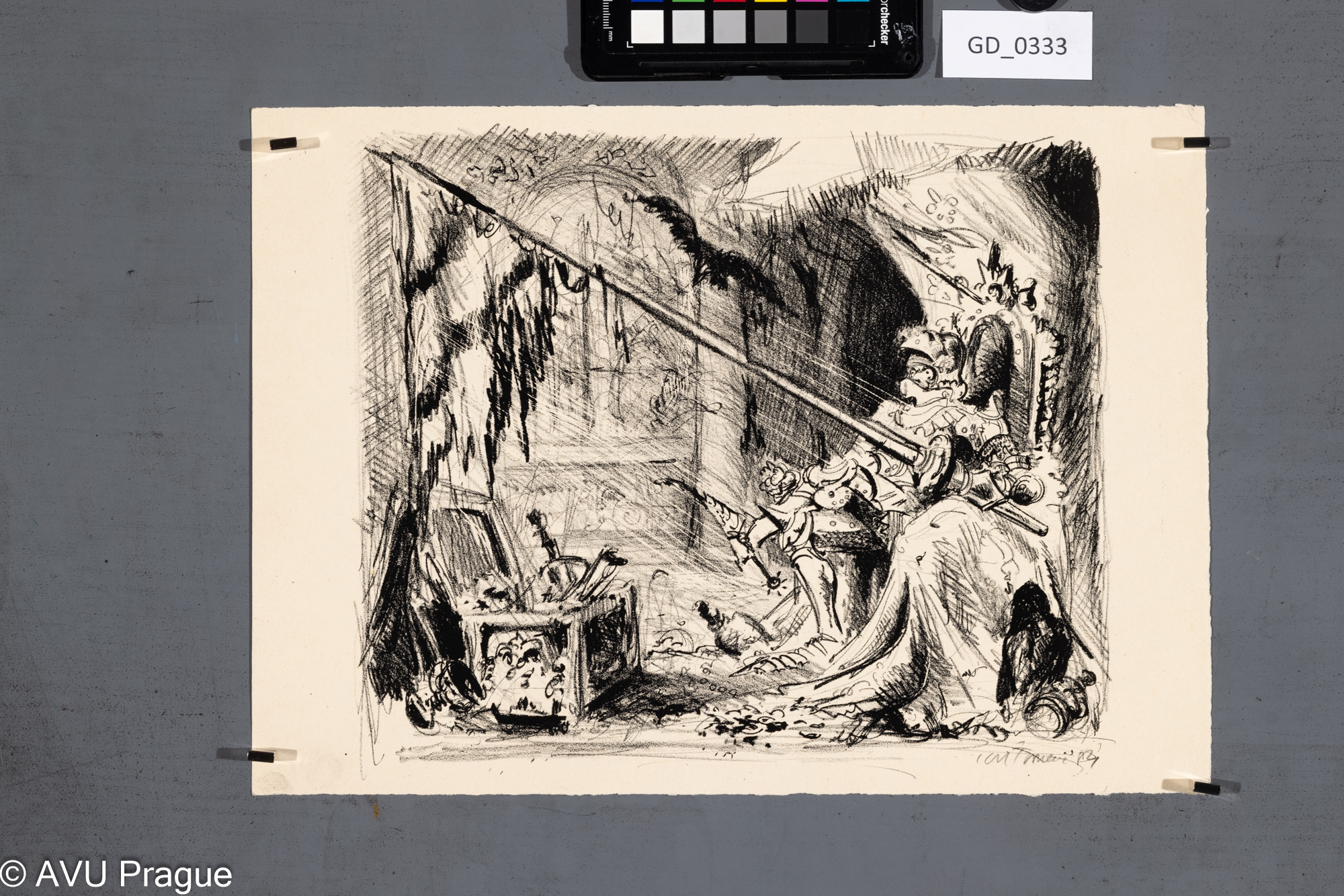 Karel Toman, Ilustrace - rytířský výjev, 1954, Litografie, 22,5 x 27,8 ,25,2 x 35,Pukl