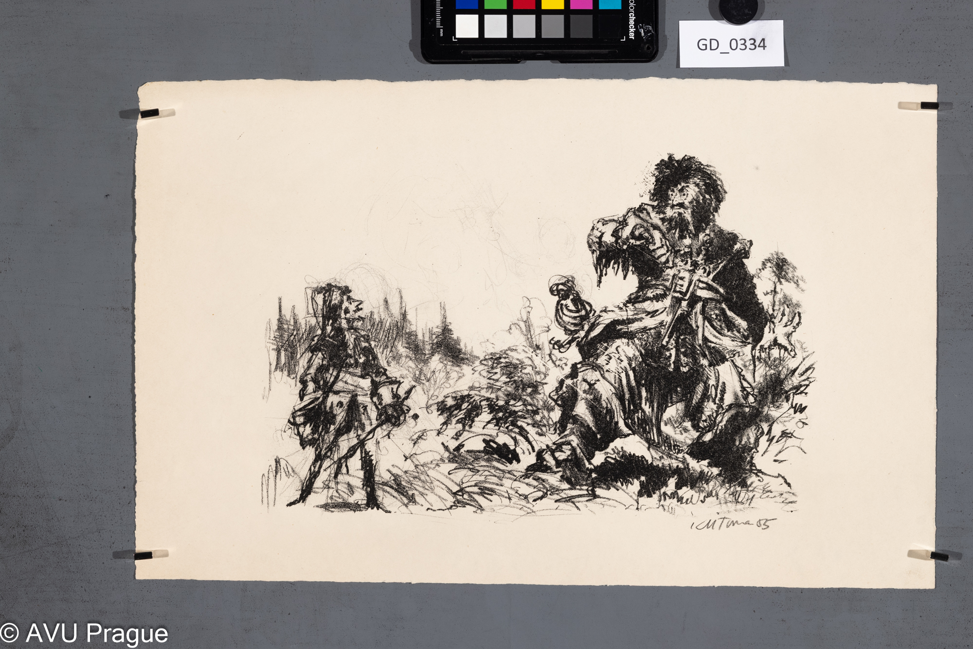 Karel Toman, Ilustrace - souboj,1955, Litografie, 18,8 x 29 , 26,8 x 42,2, Pukl