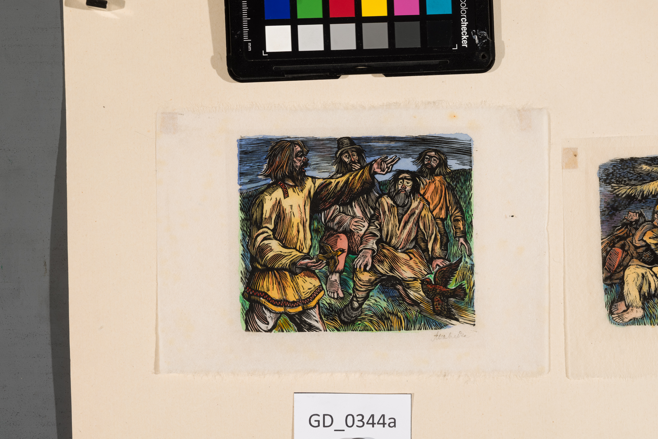 Zděněk Majzner, Ilustrace - lidové motivy, 1954, Dřevoryt, /kolorováno, 10, 5 x 12 ; 12,5 x 18, Pukl,společná pasparta