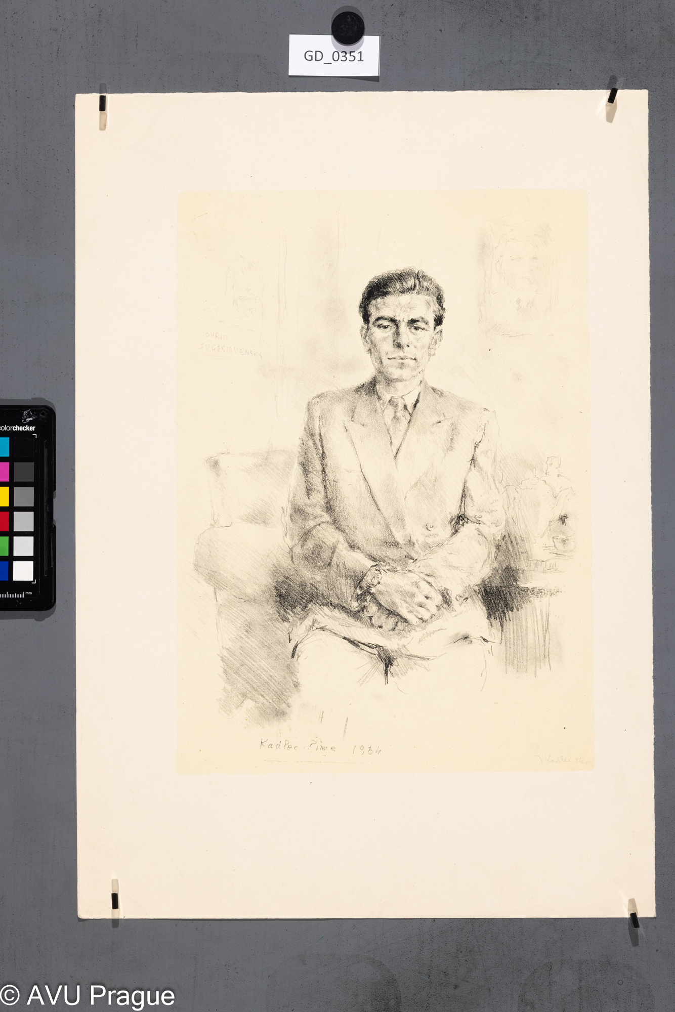 Jaroslav Kadlec, Portrét muže, 1954, Litografie - podtisk, 35,4 x 25,5, 50,4 x 35,1, Pukl