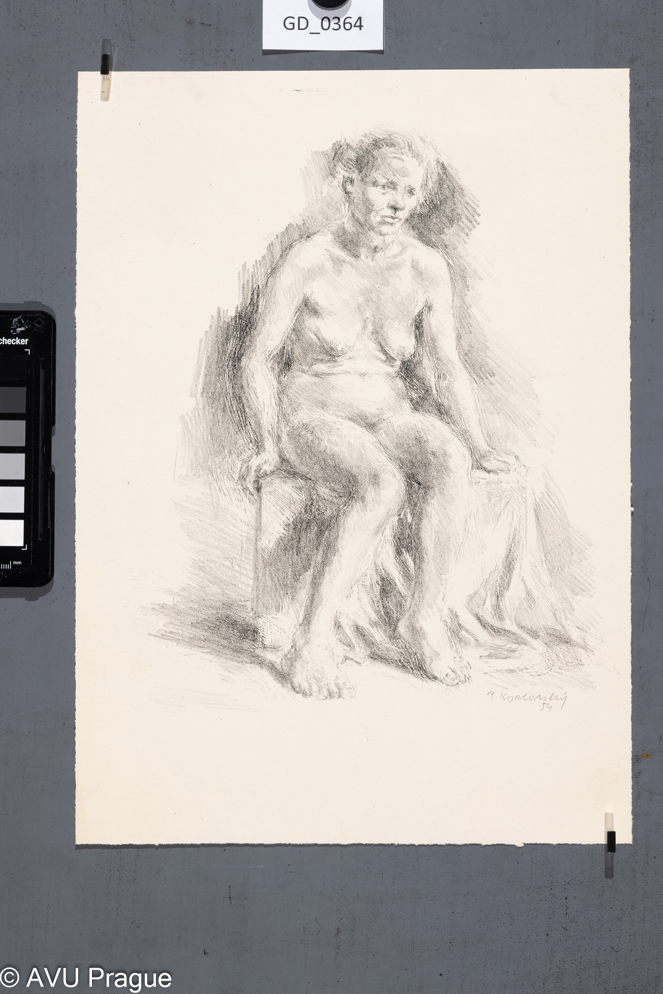 Jiří Kozlovský, modelka - akt,1954, Litografie, 35 x 25, Pukl