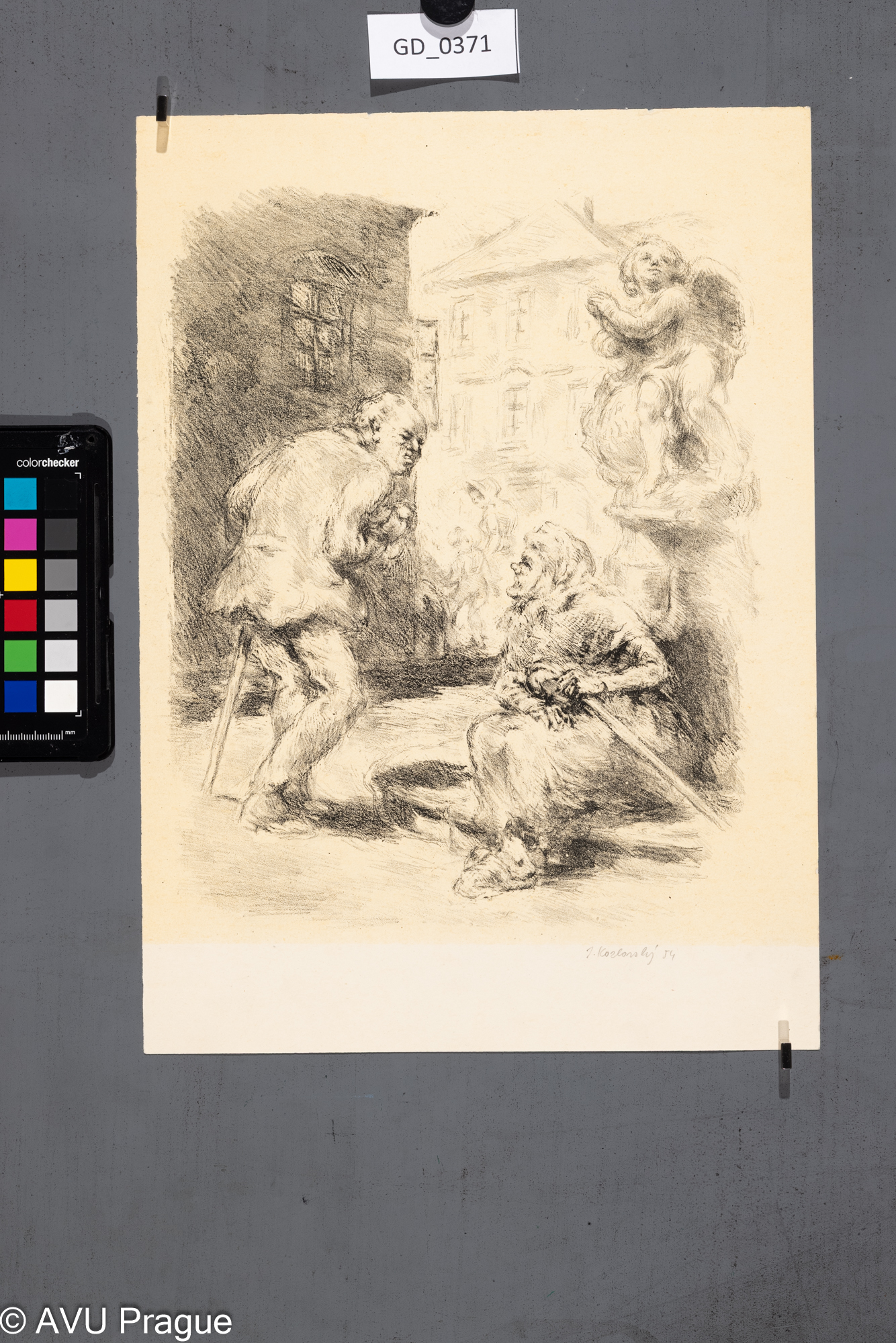 Jiří Kozlovský, Žánrový výjev - žena s mužem - Malostranské povídky (Neruda), 1954,Litografie - podtisk, 30,3 x 25,2, 35 x 25,2 Pukl