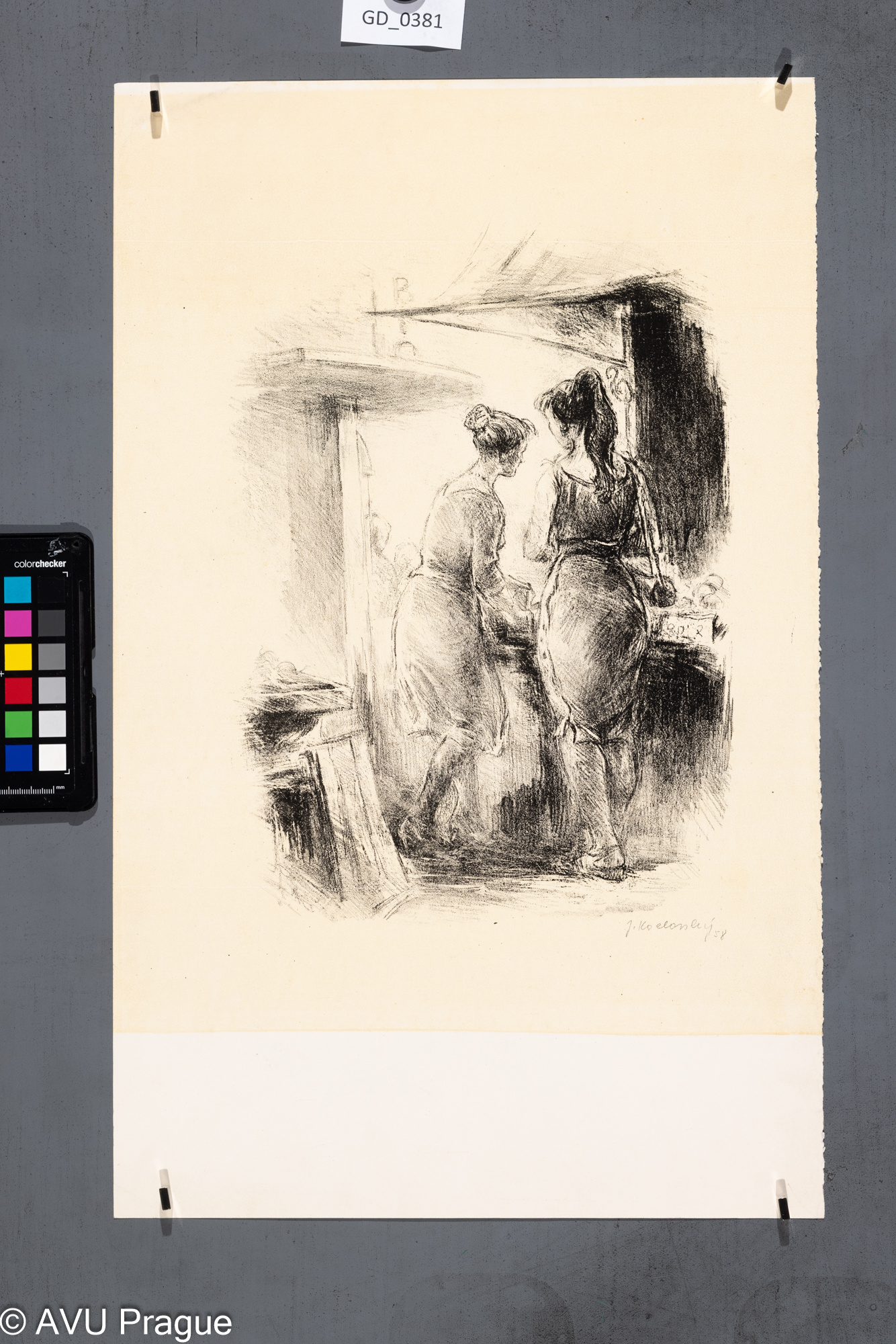 Jiří Kozlovský, V kuchyni, 1958,Litografie - podtisk, 42,3 x 31,7, 51 x 31,7Pukl