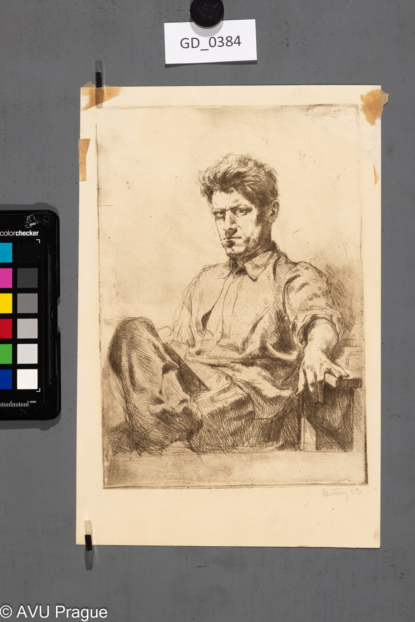 Miroslav Černý, Autoportrét,1953, Lept, 22,2 x 15,8, 27,6 x 18,1Rada