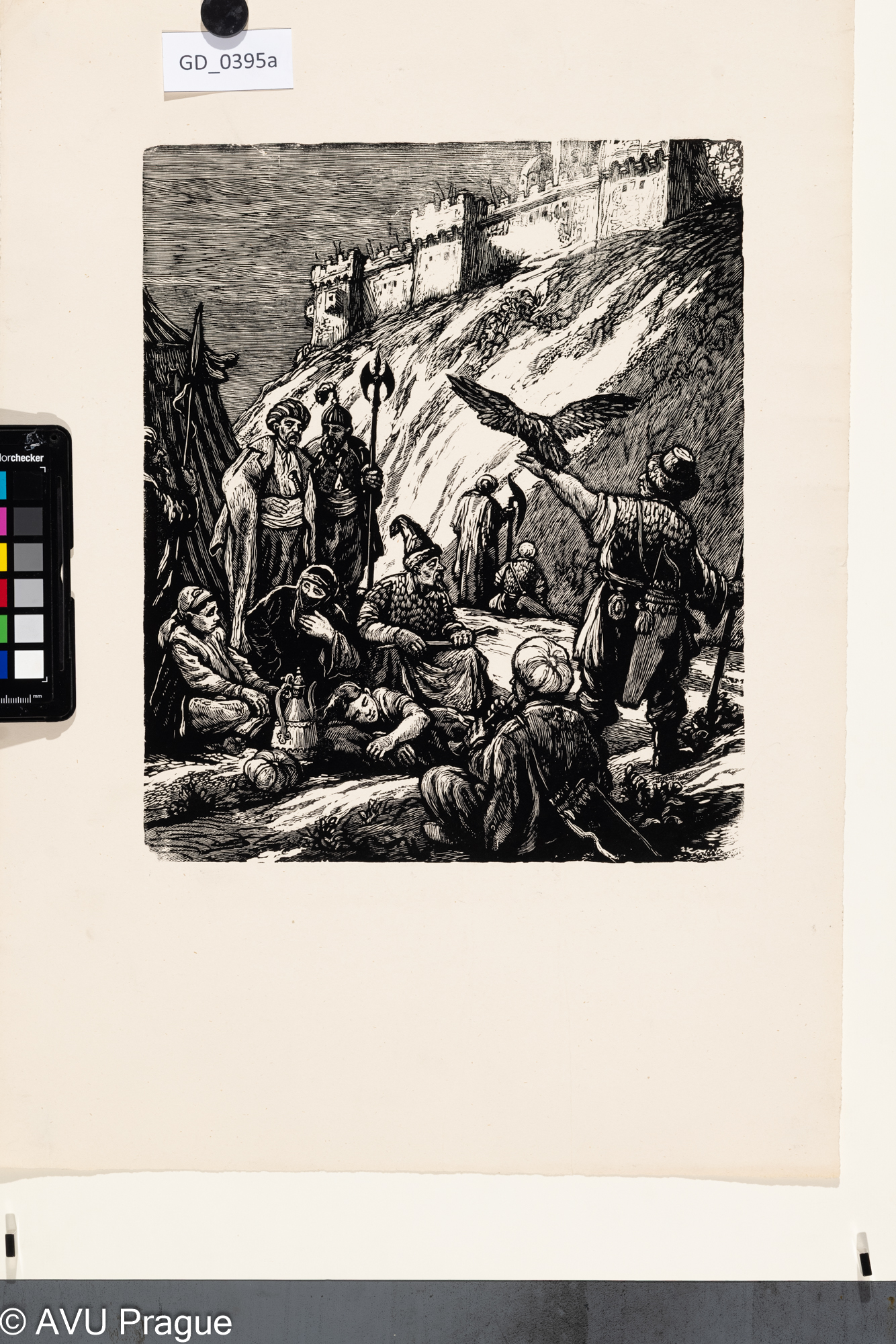 Neurčen, Ilustrace - pod hradbami, Dřevoryt, 30,3 x 25,5,50,9 x 36Silovský ?