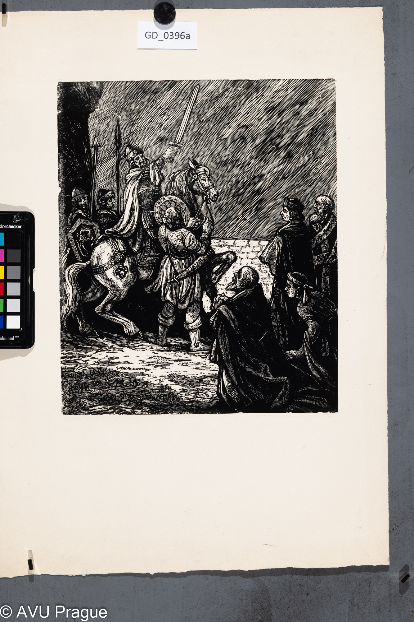 Neurčen, Ilustrace - Vítání krále,Dřevoryt,30,5 x 25,5 , 50,7 x 36,1Silovský ?