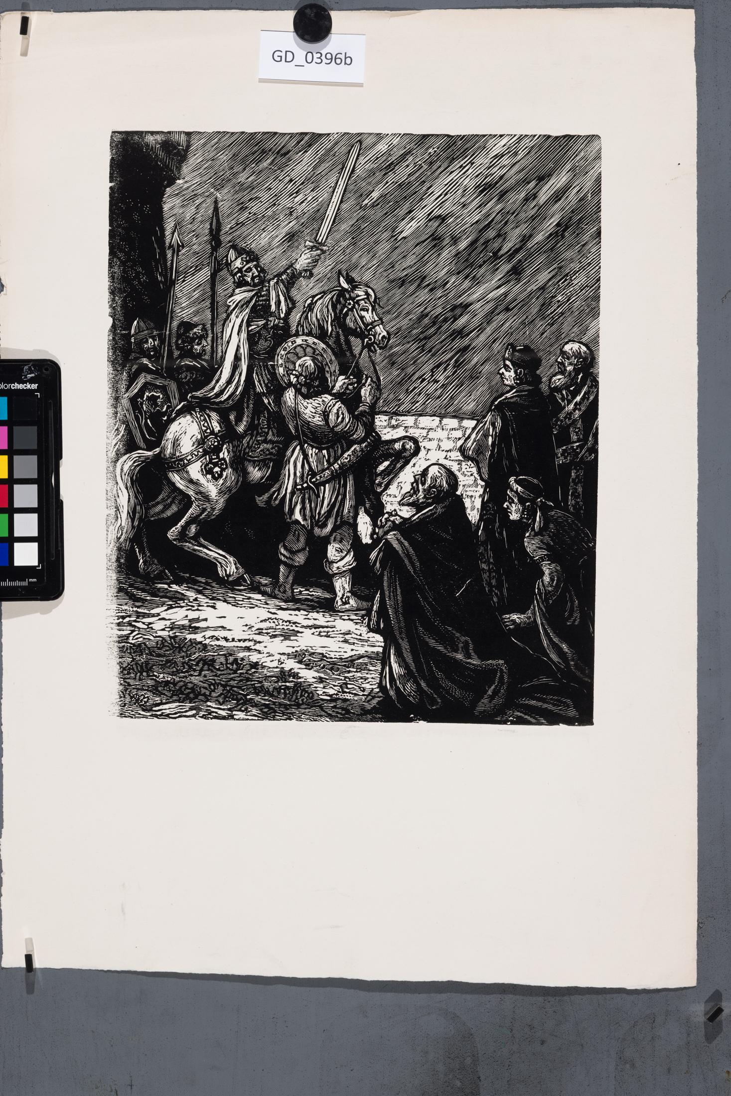 Neurčen, Ilustrace - Vítání krále,Dřevoryt, 30,5 x 25,5 , 50,5 x 36,1Silovský ?