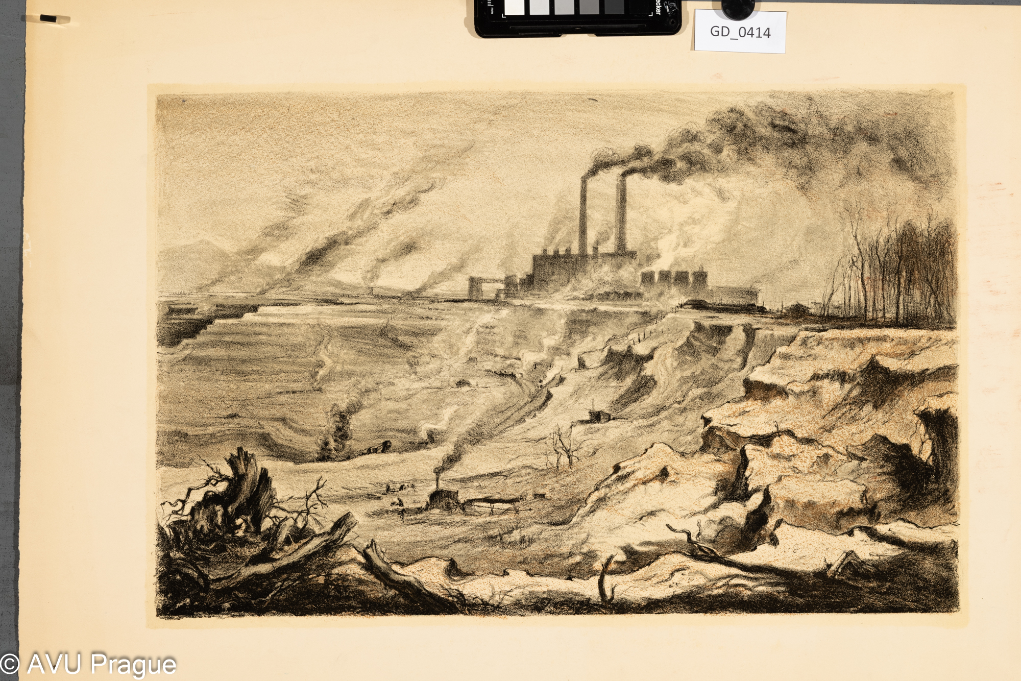 Neurčen, Industriální krajina,Litografie - dvojbarevná, 32,8 x 49,8, 44,8 x 64,6