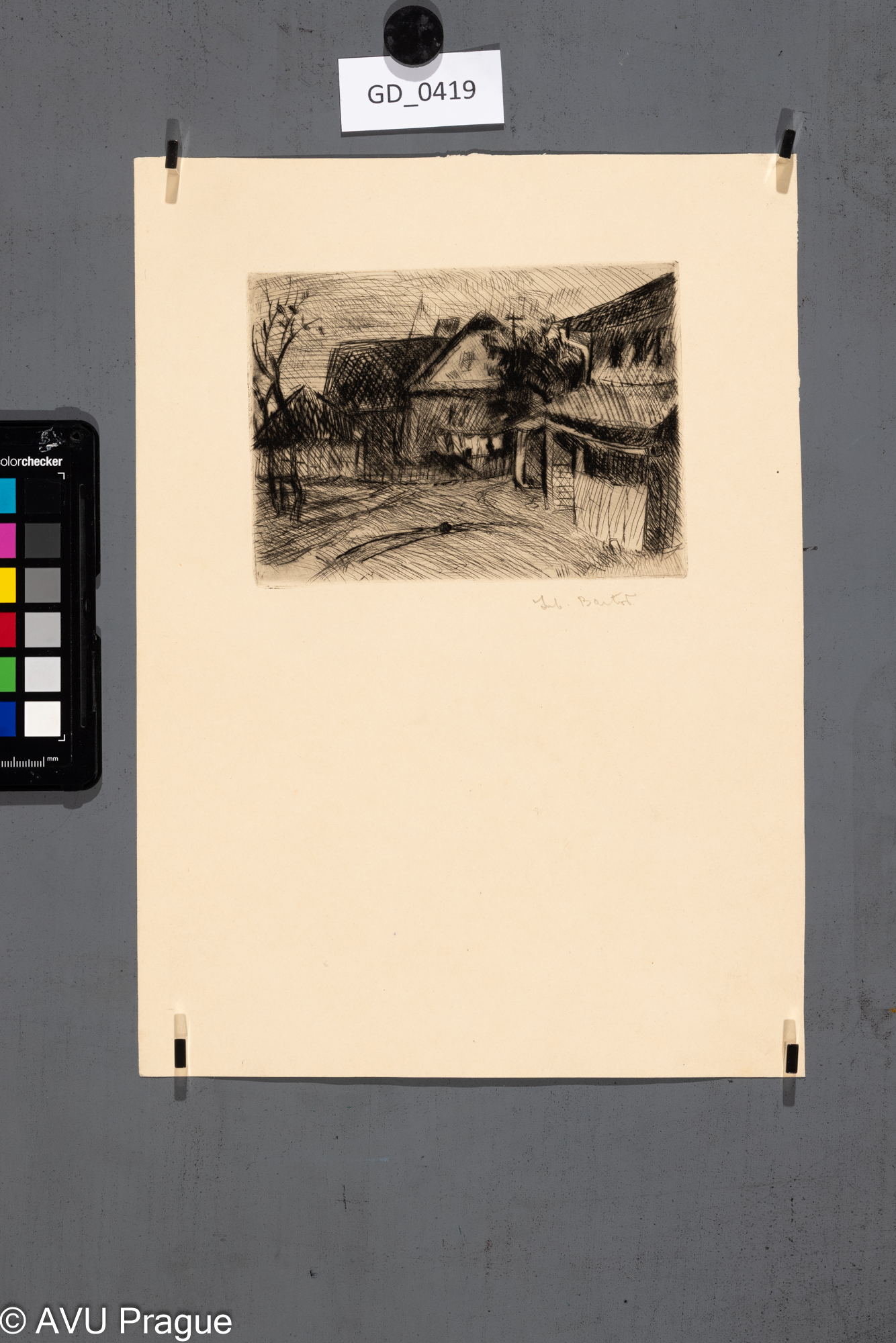 Jakub Bartoš?, Vesnická ulička,Suchá jehla, 10 x 14,5, 31,2 x 22,5