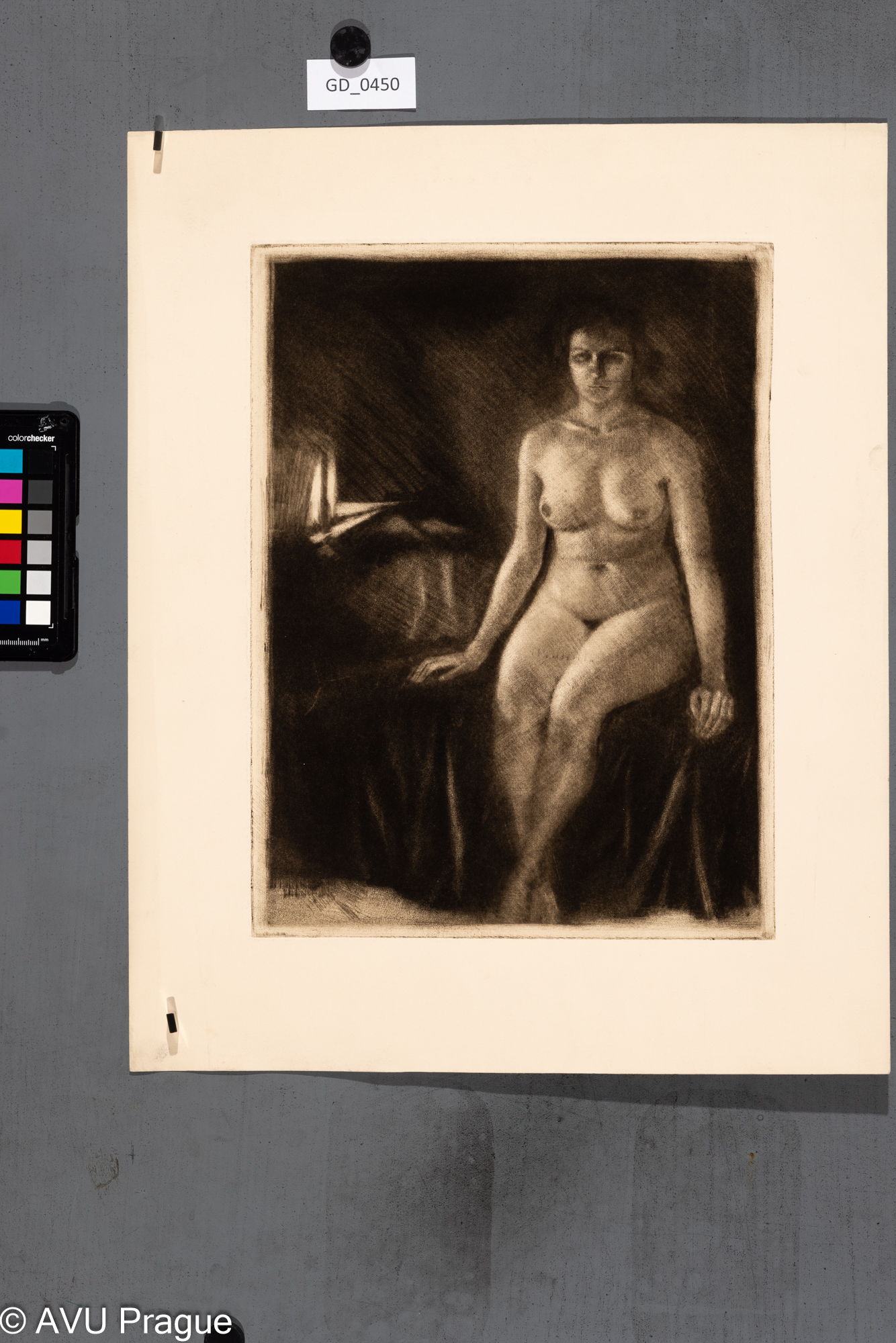 Neurčen, Akt ženy,Mezzotinta, 34,5 x 26, 47 x 37,9