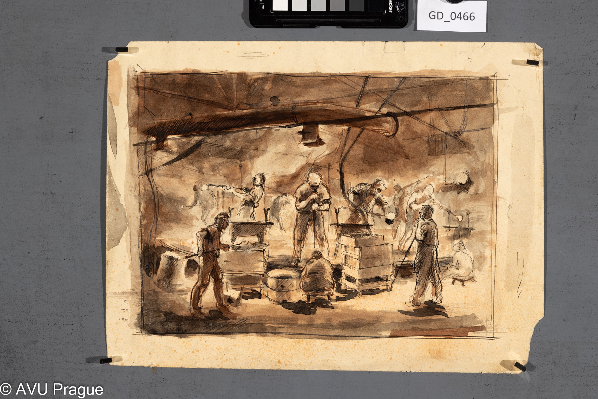 Jaroslav Kovář ?, Sklářská huť,Kresba, 21 x 28, 26 x 34,5, Silovský