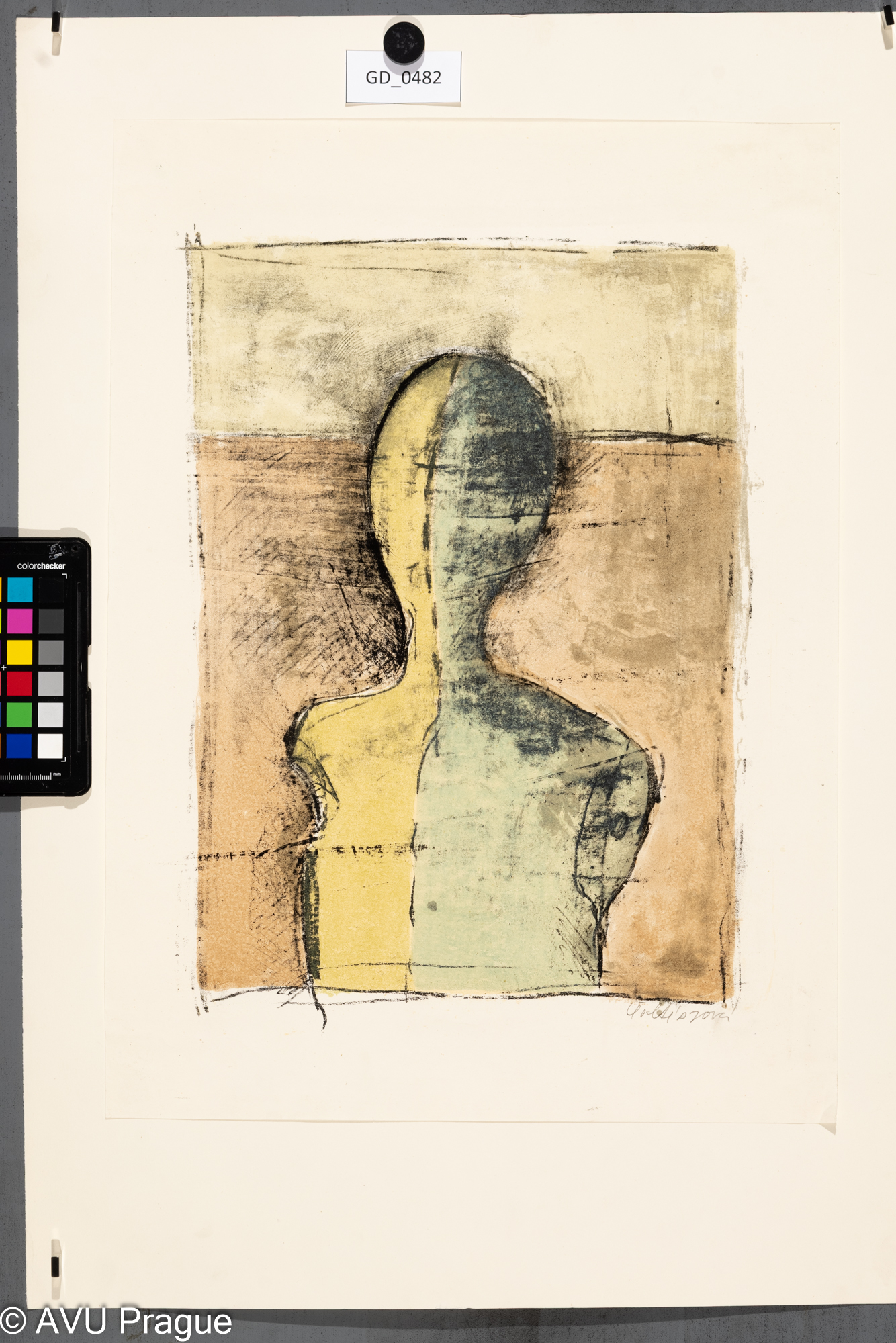 Milena Šoltészová, Figura, Barevná litografie, 36,5 x 27,48,3 x 35,3, Pelc