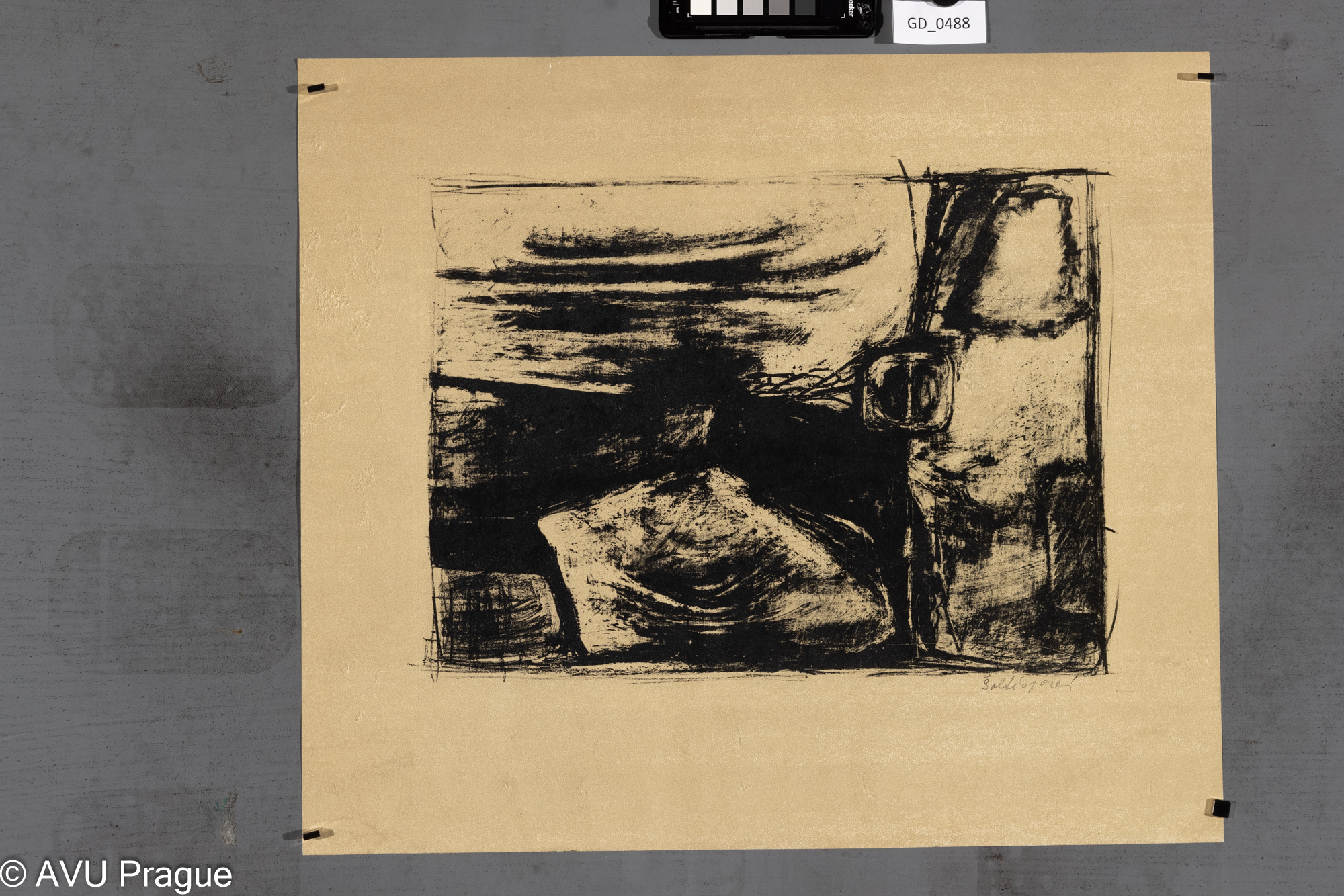 Milena Šoltészová, bez názvu,Litografie, 29,5 x 39,5, 45,8 x 53,2,Pelc, tonovaný papír