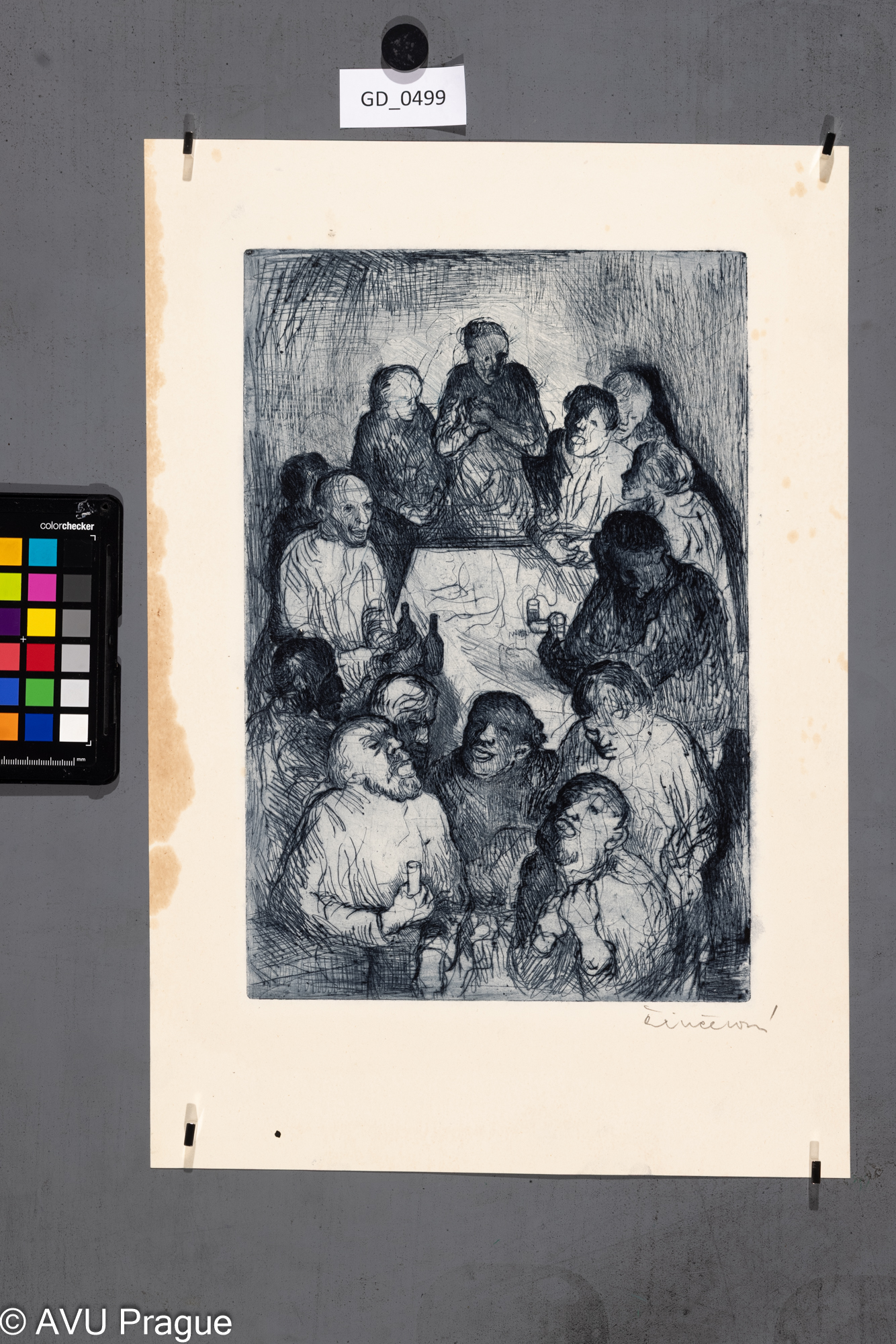 Eva Činčerová, Společnost u stolu,Suchá jehla, 32,3 x 21,7, 44,5 x 30,1, Tittelbach