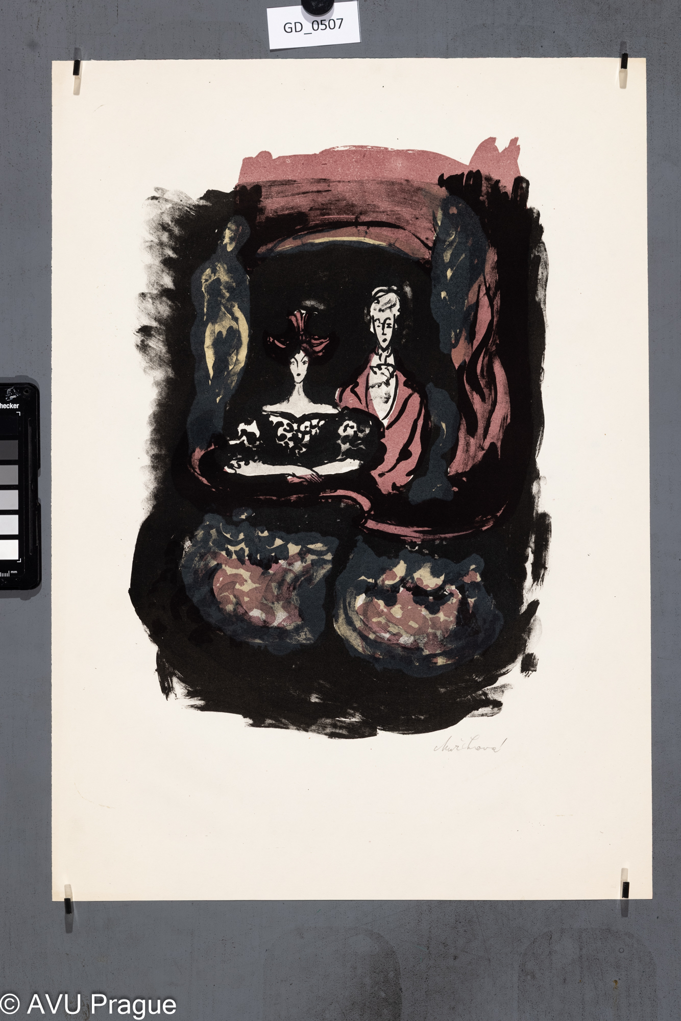 Eva Mužiková, Ilustrace - Gogol III. ?Litografie tuž- tří barvy, 37 x 26,50,9 x 36, Tittelbach