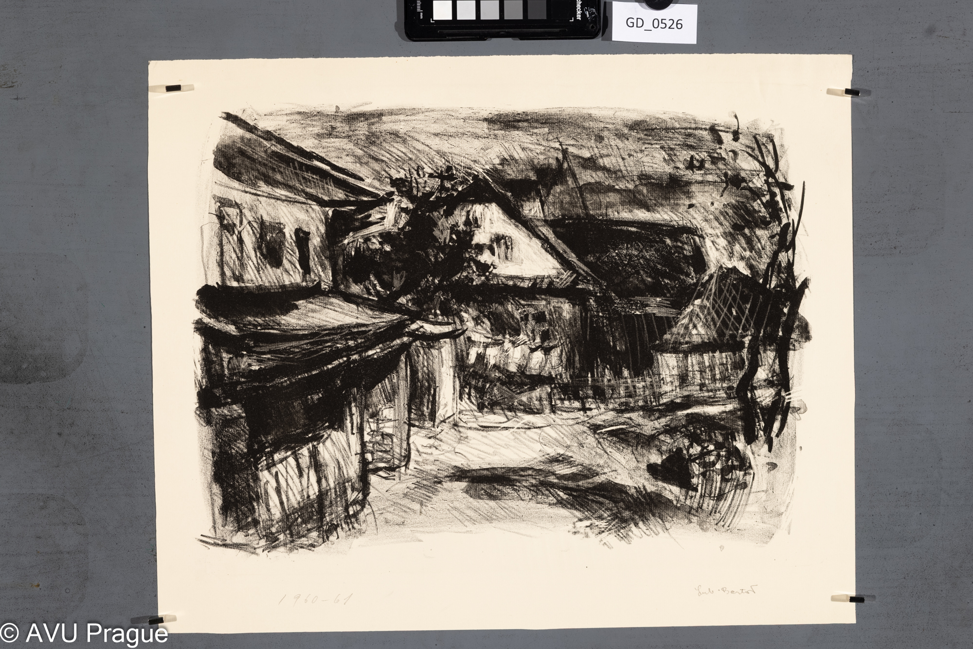 Lubomír Bartoš, Ulice, 1960-61,Litografie, 28 x 39,5, 36,5 x 44,7,Jiroudek