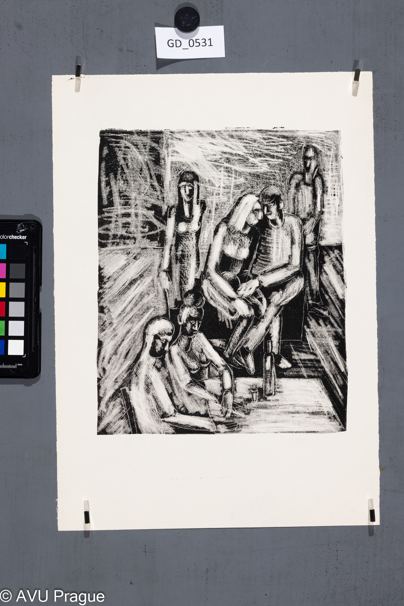 Nezjištěno, Společnost,Litografie škrábaná, 24,2 x 19,7,36 x 25,4