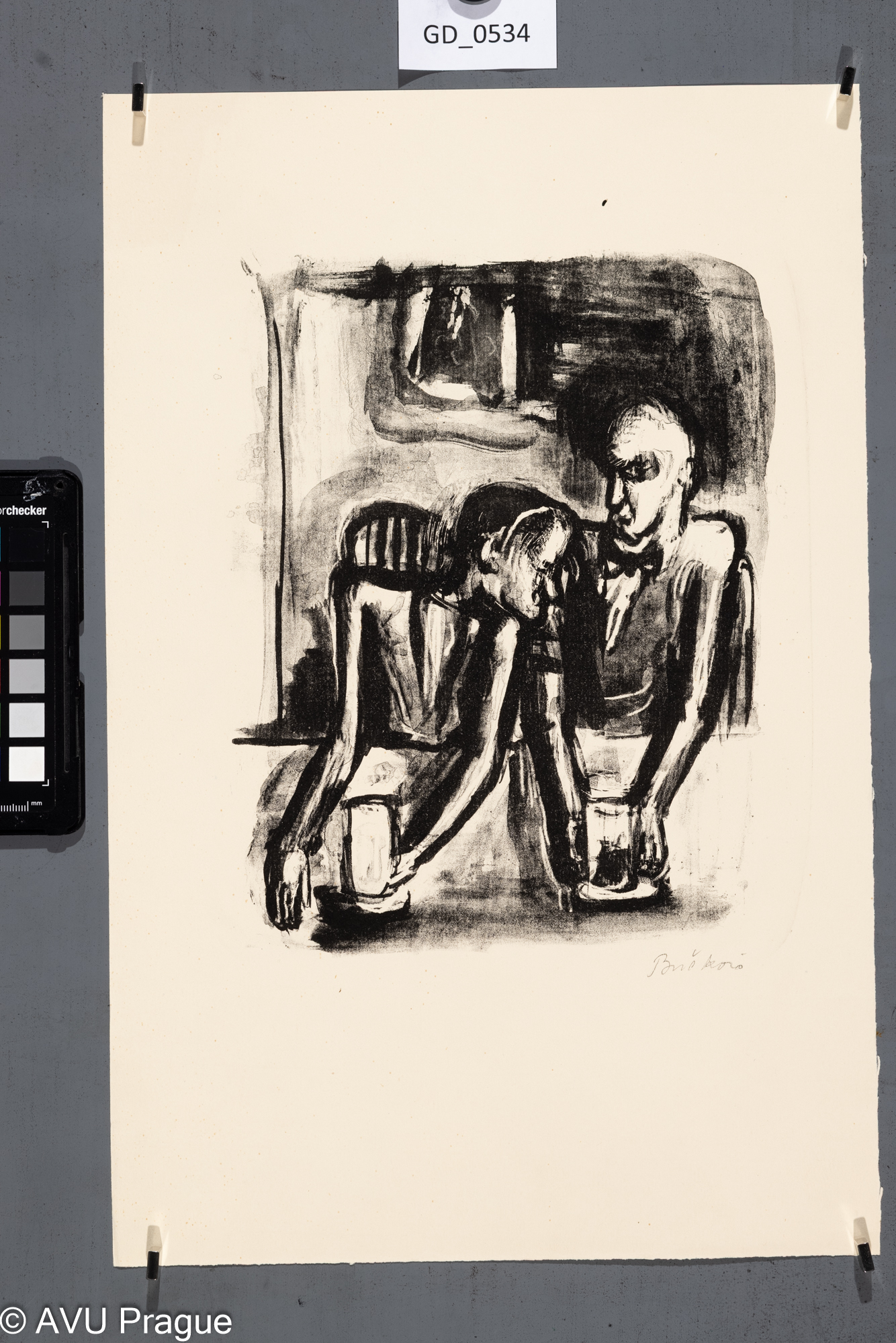 Bučková ?, Dvojice pijáků,Litografie , 24 x 18, 40,3 x 26,4
