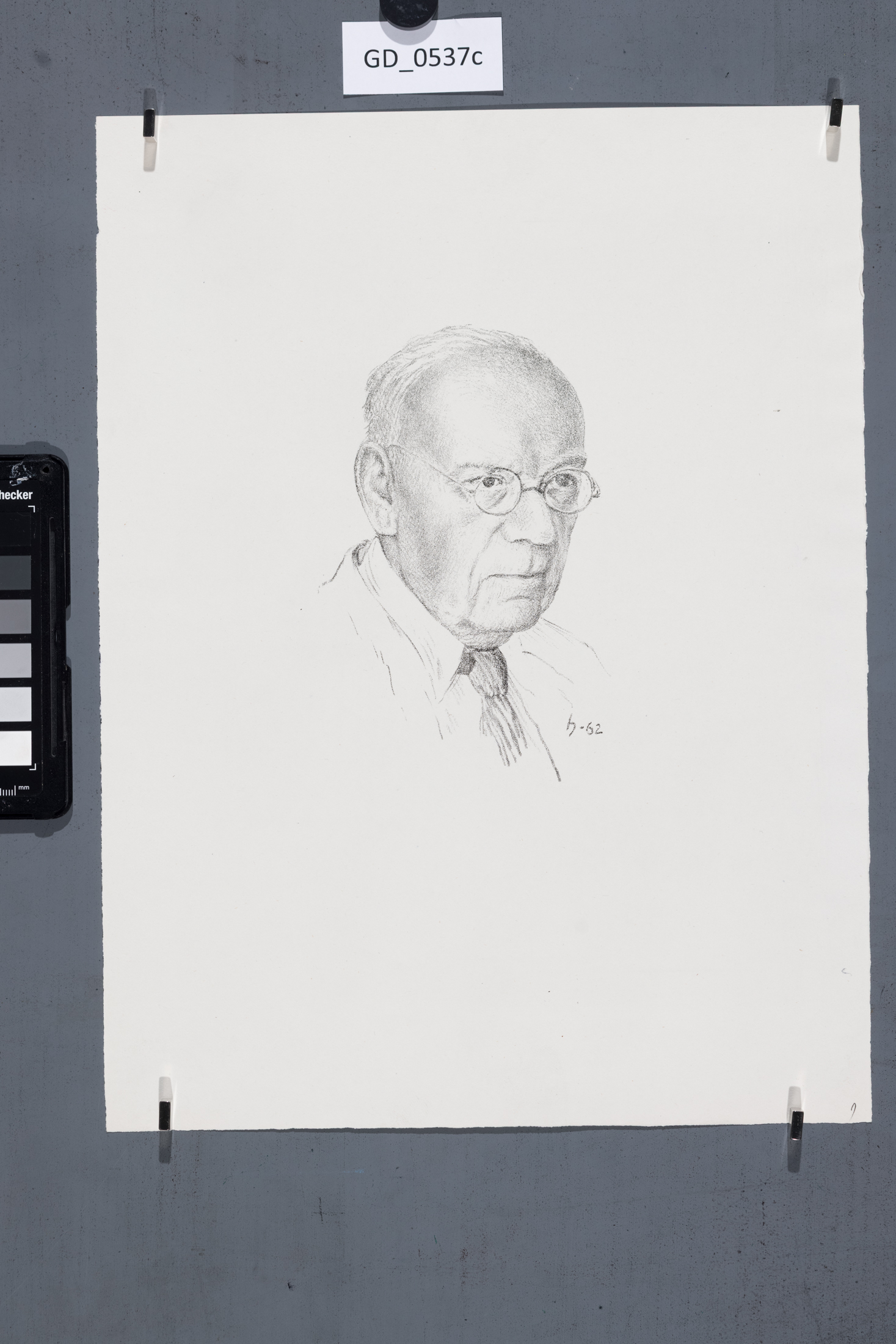 O. Hněvkovský, Hlava muže s brýlemi, 1962, Litografie, 15,7 x 9,7, 35 x 26,3
