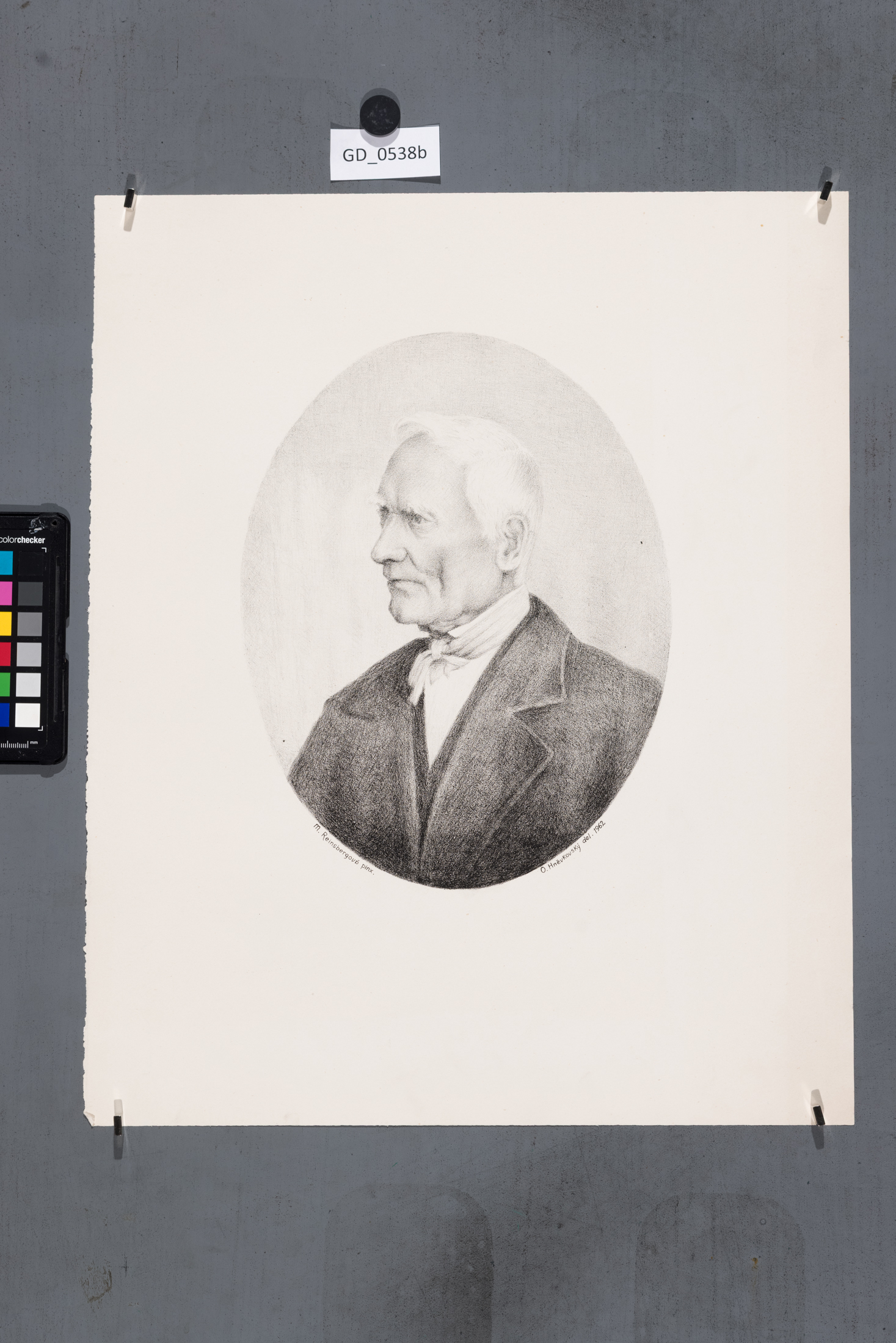O. Hněvkovský, Poloprofil muže s vázankou, 1962, Litografie,27,7 x 21,4, 46,2 x 38