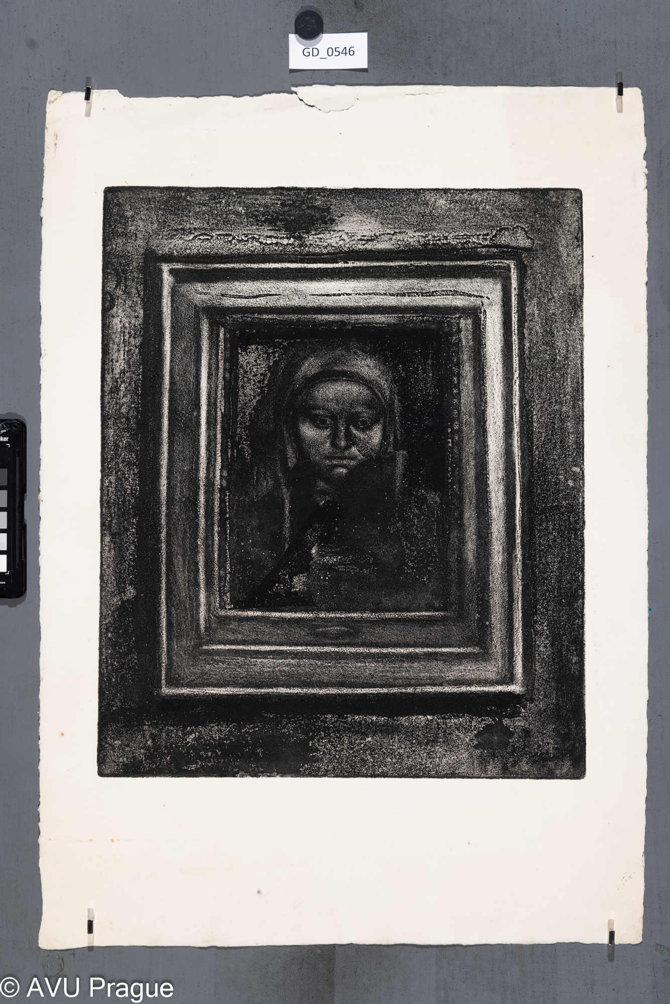 nezjištěno, Portrét v rámu, 60. léta,Škrábaná akvatinta, 41,3 x 34,59,6 x 42