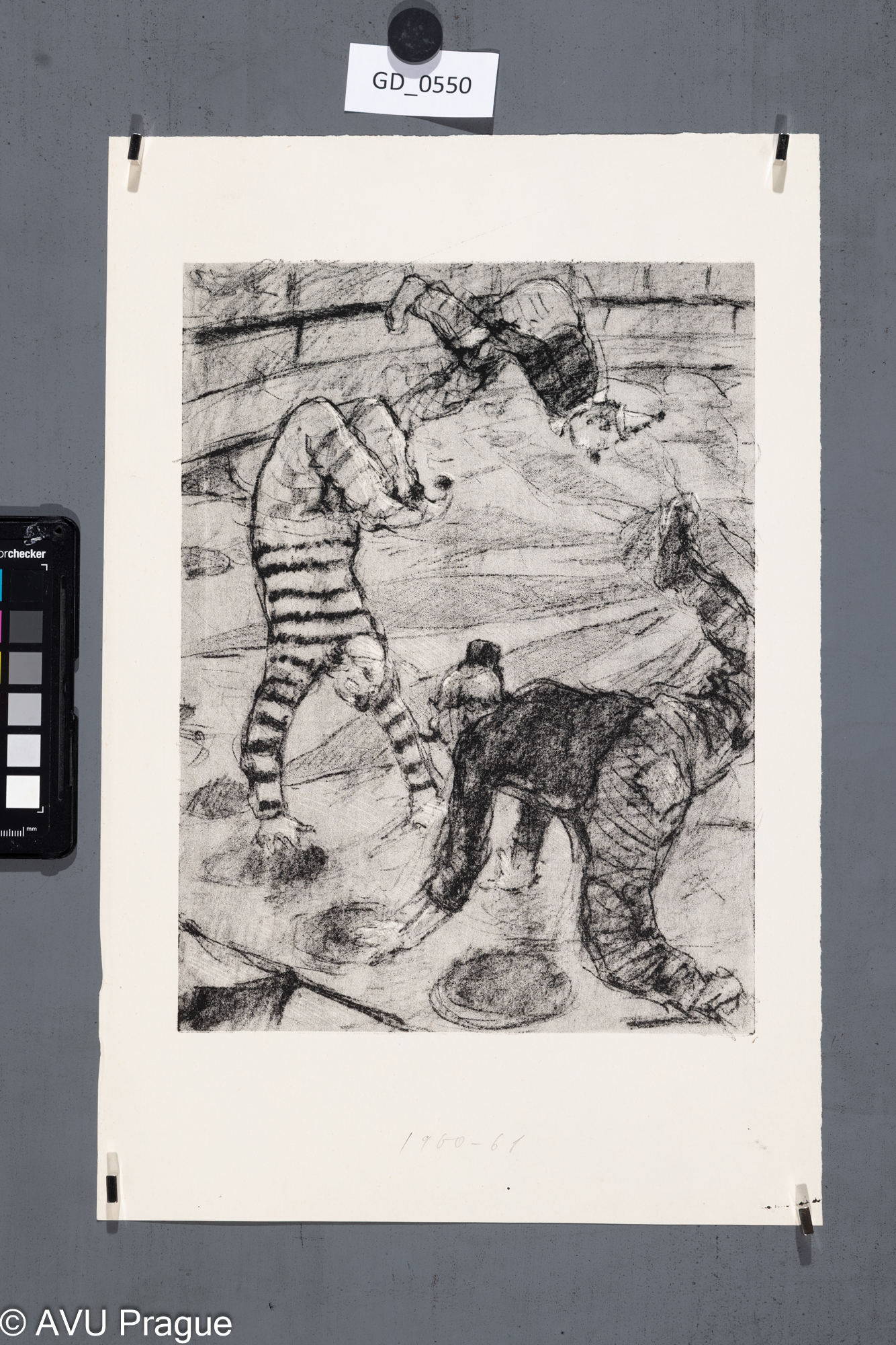 nezjišteno, Kejklíři v aréně,1960 - 61, Litografie , 28,2 x 21, 39,9 x 26,3