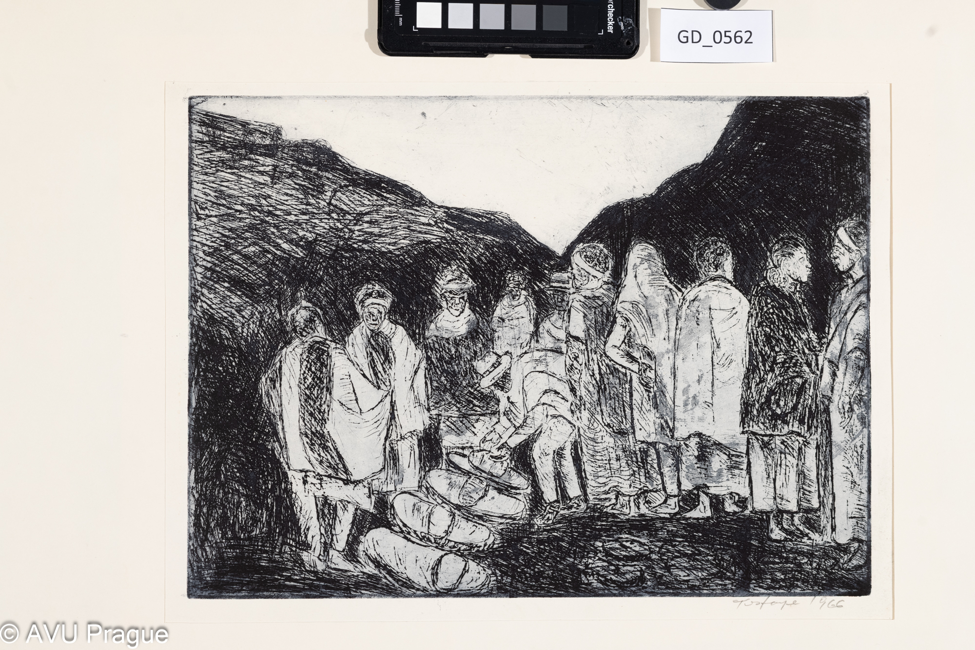 Negatu Tesfaye, Deset mužů v horách, 1966, Lept / akvatinta,23,8 x 32,7, 29,5 x 39,4,Tittelbach